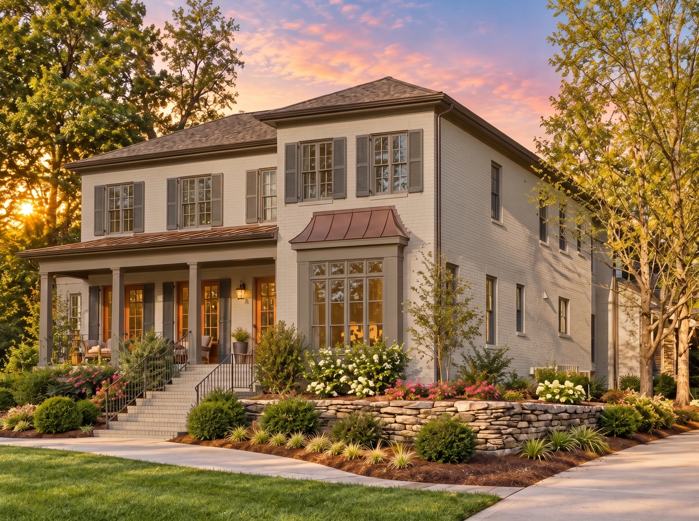 Plan  17-1860 – The Sanchez Farmhouse  | Traditional Colonial – 4-Bed, 3.5-Bath, 1,925 SF - Mushroom Taupe, AI-generated exterior concept