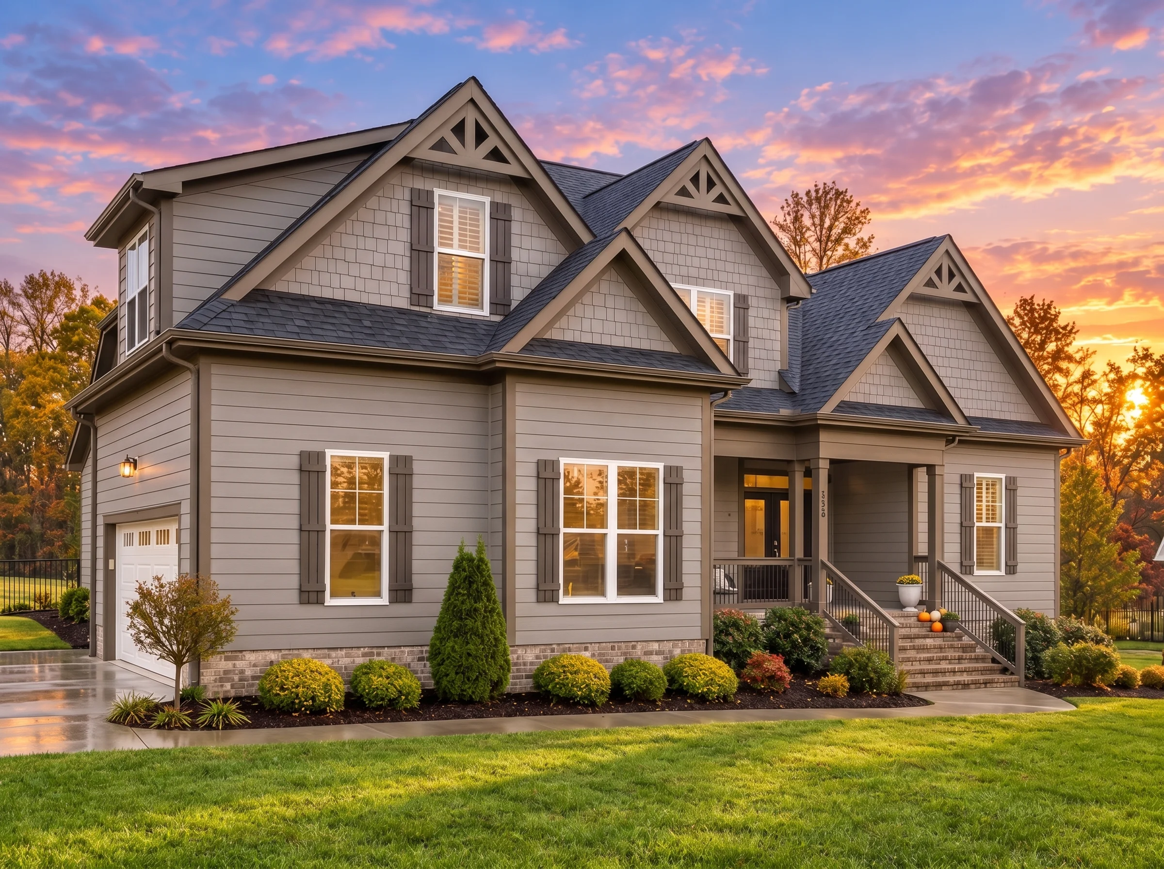 Plan  20-1020 – The Rodriguez Estate  | Modern Farmhouse – 4-Bed, 2.5-Bath, 2,947 SF - Mushroom Taupe, AI-generated exterior concept