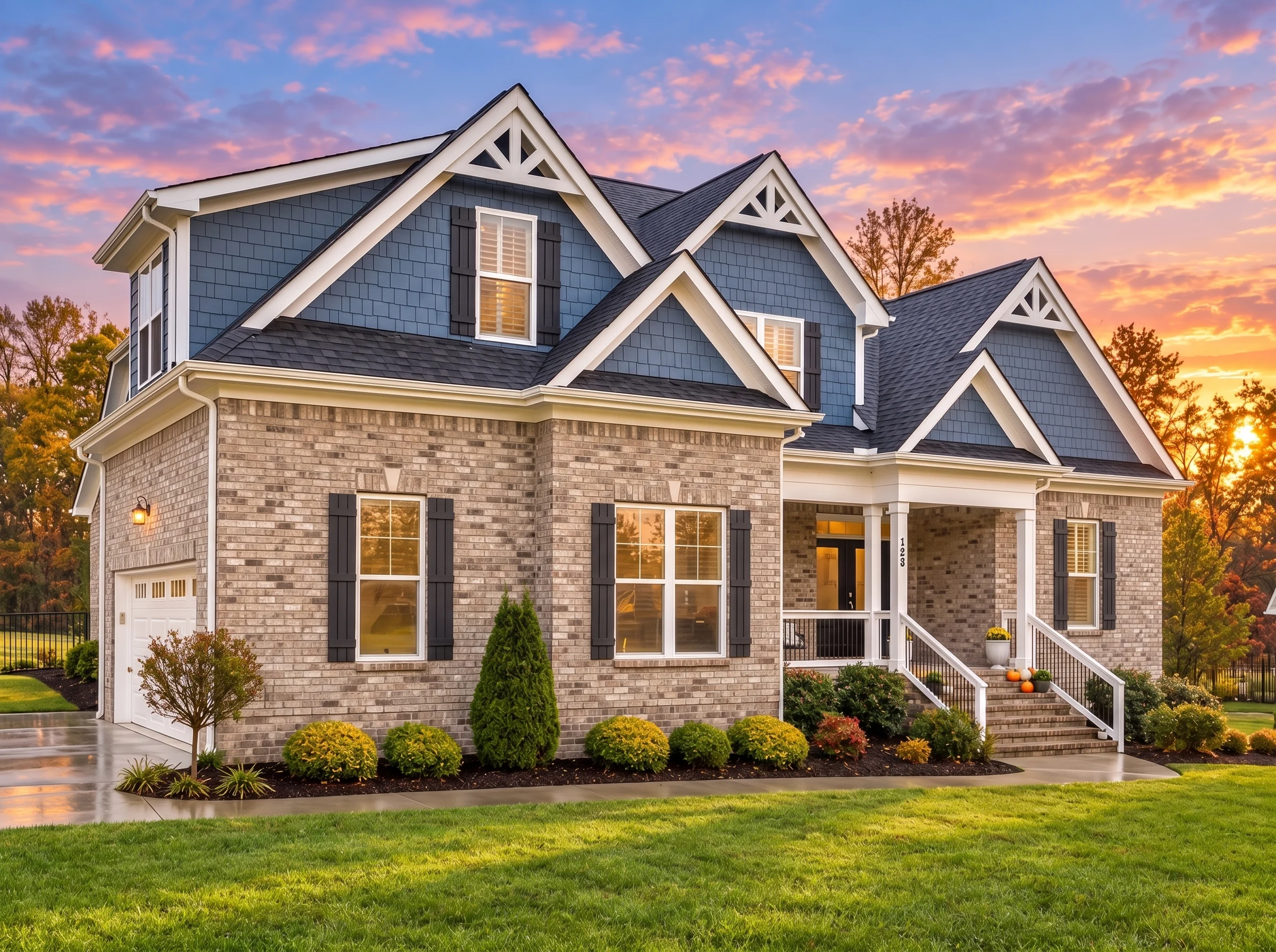 Plan  20-1020 – The Rodriguez Estate  | Modern Farmhouse – 4-Bed, 2.5-Bath, 2,947 SF - Natural Brick, AI-generated exterior concept
