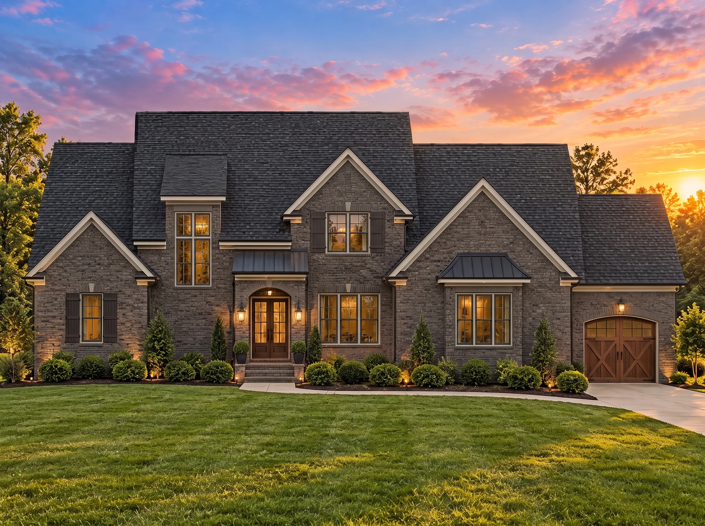 Plan  14-1087 – Hawthorn Ridge Farm  | Modern Farmhouse – 4-Bed, 4.5-Bath, 4,523 SF - Warm Charcoal, AI-generated exterior concept