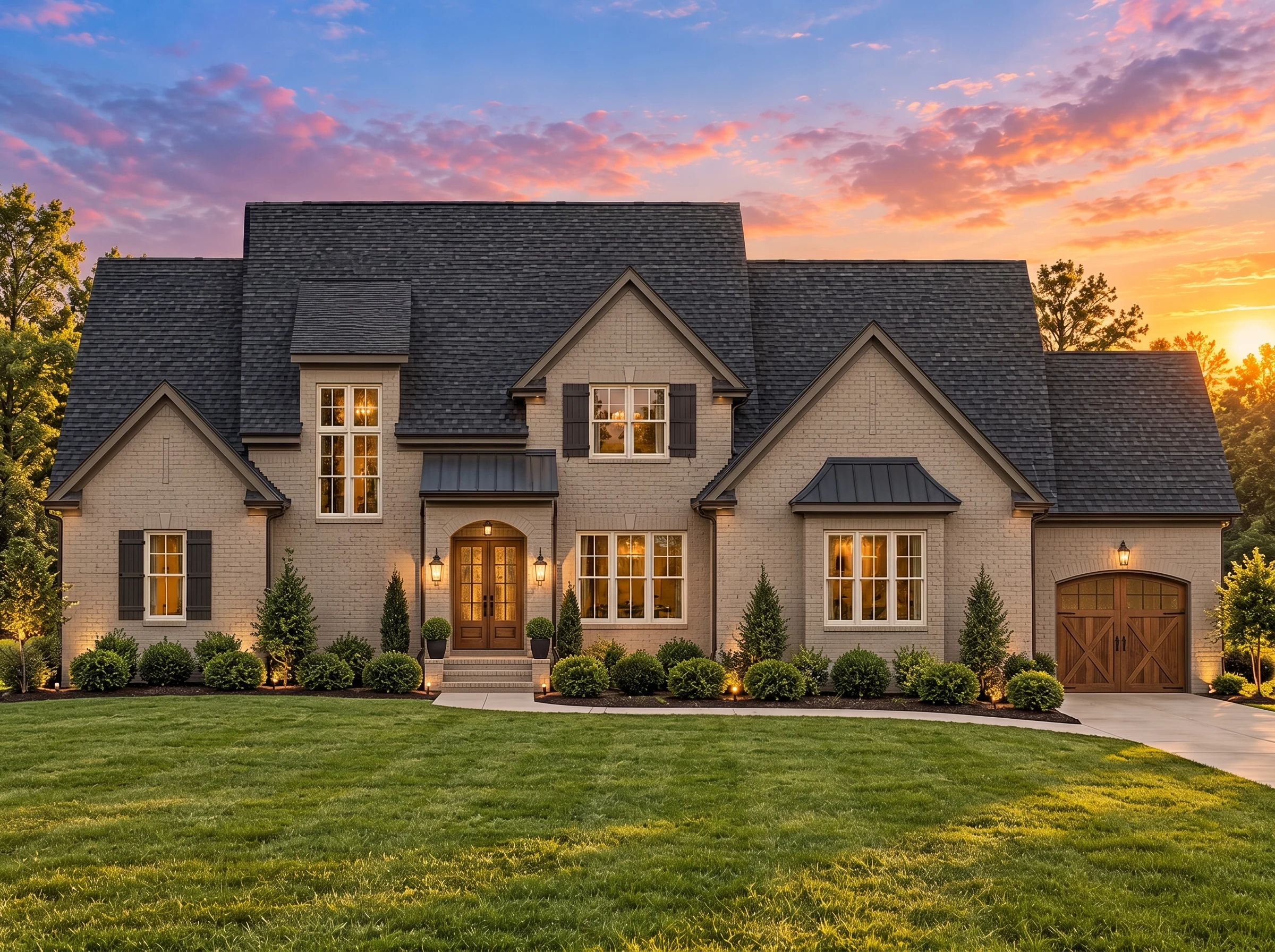 Plan  14-1087 – Hawthorn Ridge Farm  | Modern Farmhouse – 4-Bed, 4.5-Bath, 4,523 SF - Mushroom Taupe, AI-generated exterior concept