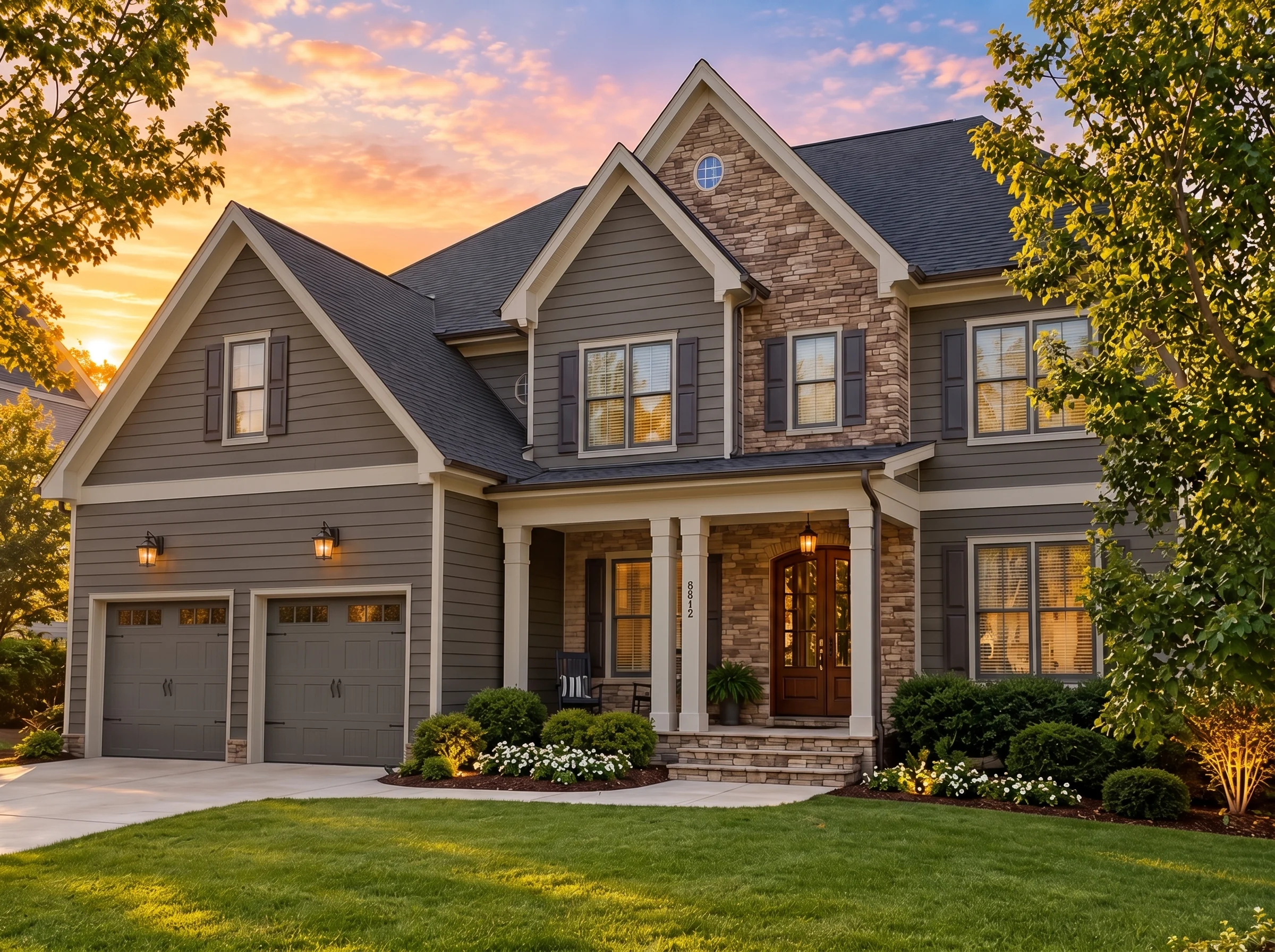 Plan  11-1749 – Fern Meadow Estate |  New American – 5-Bed, 4-Bath, 3,759 SF - Warm Charcoal, AI-generated exterior concept