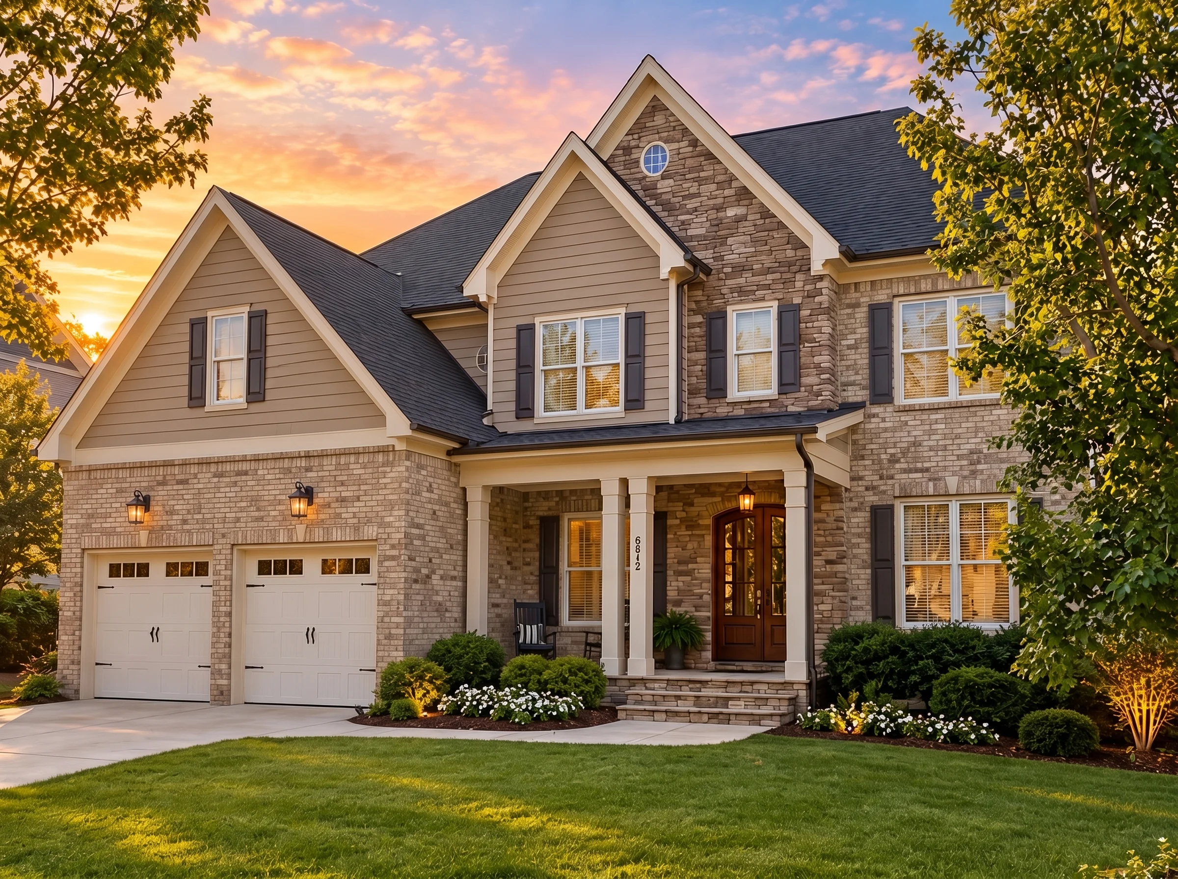 Plan  11-1749 – Fern Meadow Estate |  New American – 5-Bed, 4-Bath, 3,759 SF - Natural Brick, AI-generated exterior concept