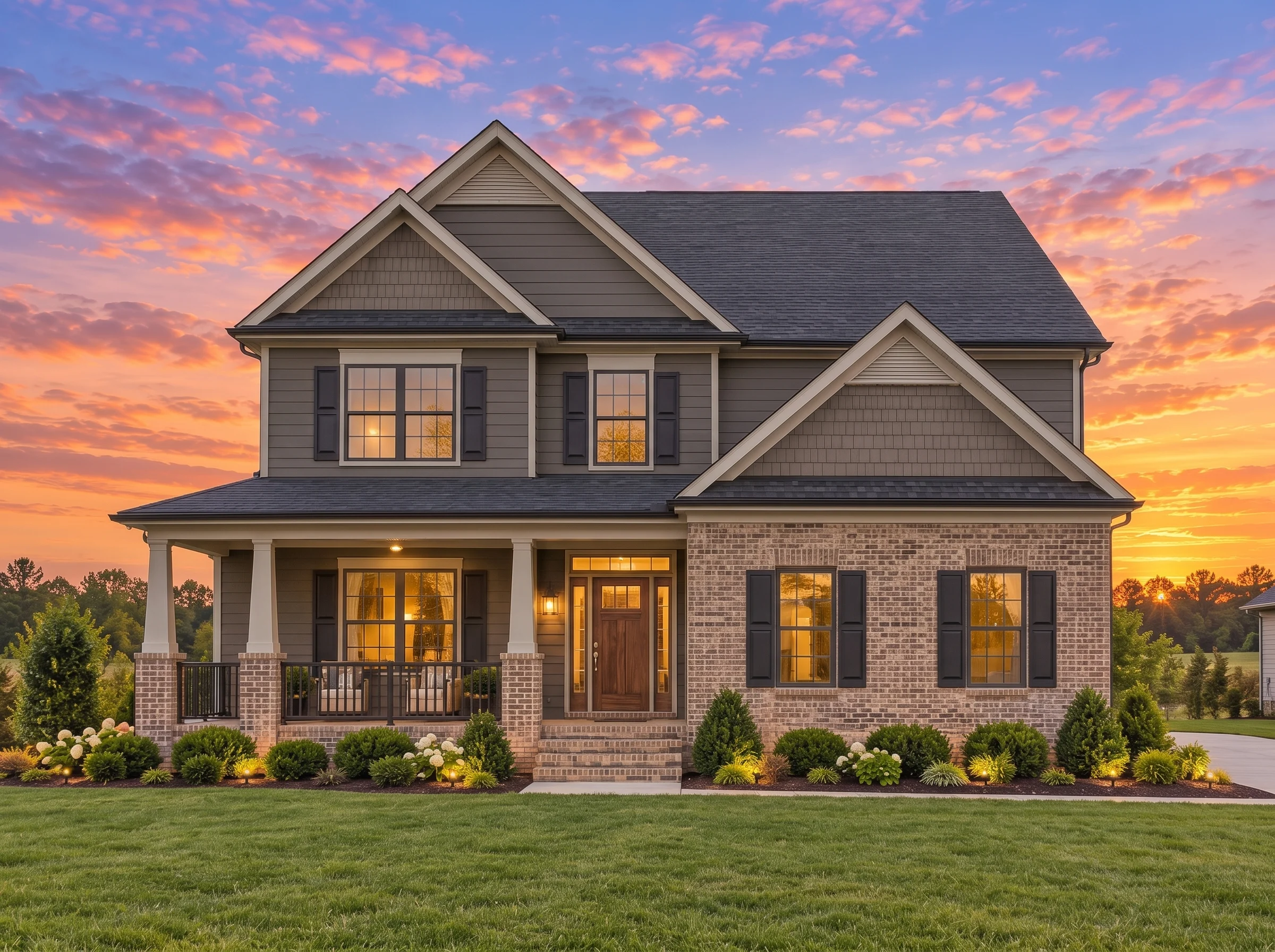 Plan  9-REDBUD – Dallas Ranch |  Traditional Craftsman-Colonial Revival – 4-Bed, 2,280 SF - Warm Charcoal, AI-generated exterior concept