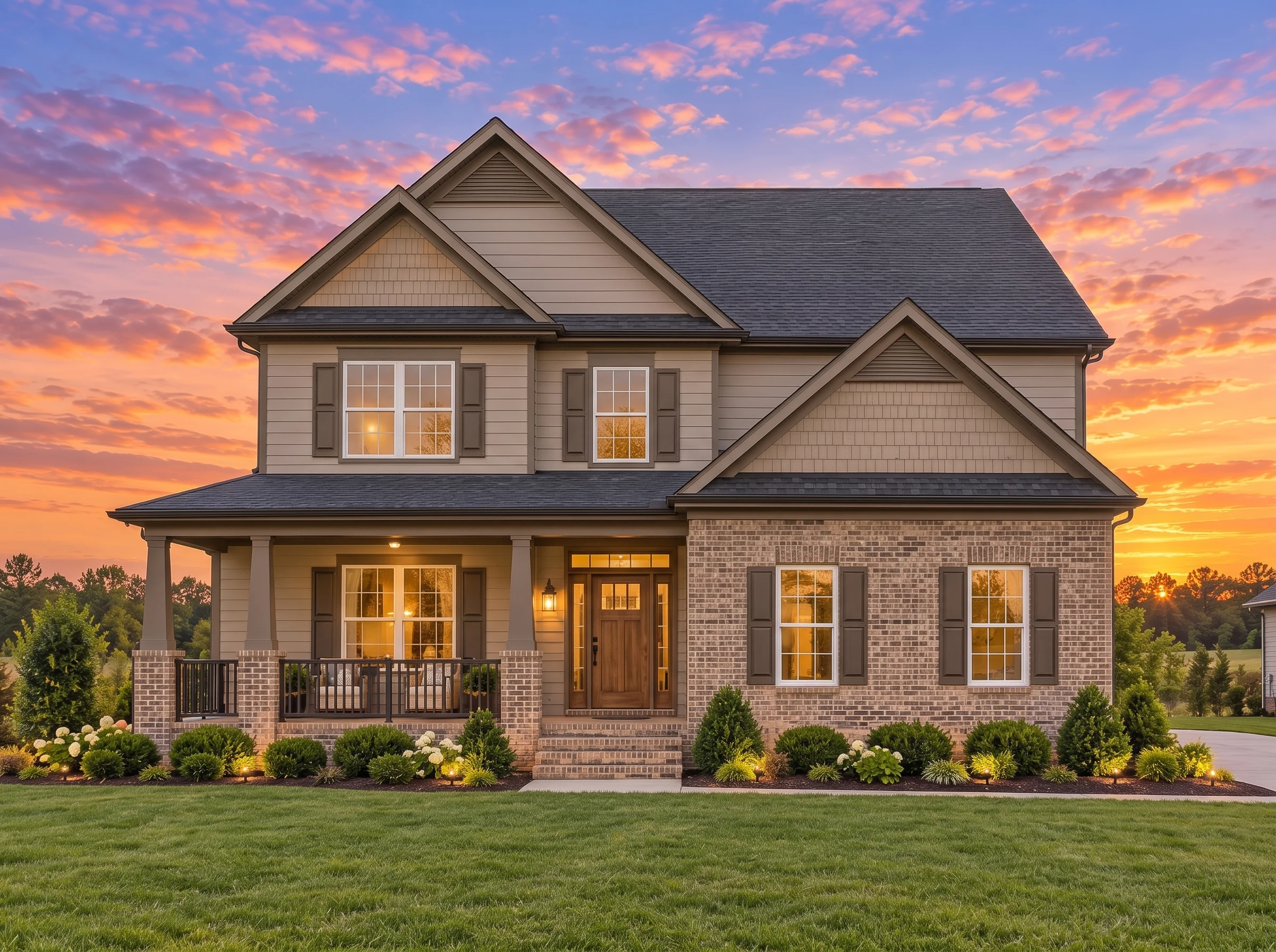 Plan  9-REDBUD – Dallas Ranch |  Traditional Craftsman-Colonial Revival – 4-Bed, 2,280 SF - Mushroom Taupe, AI-generated exterior concept