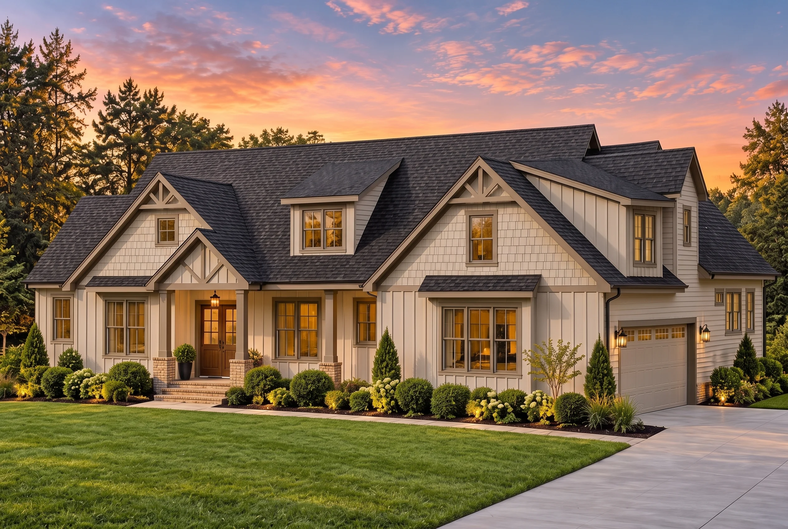 Plan  19-1868 – Jenkins Crossing |  Craftsman Ranch – 3-Bed, 3-Bath, 2,494 SF - Mushroom Taupe, AI-generated exterior concept