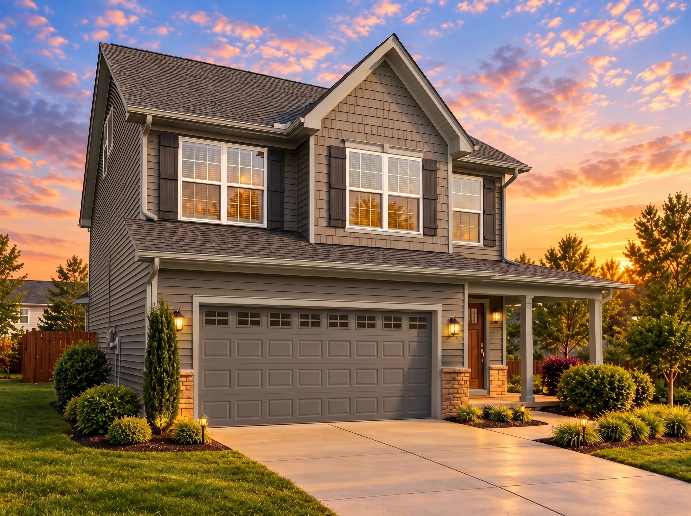 Plan  10-1510 – Whiteside Farm |  Traditional Colonial – 4-Bed, 2.5-Bath, 2,300 SF - Warm Charcoal, AI-generated exterior concept