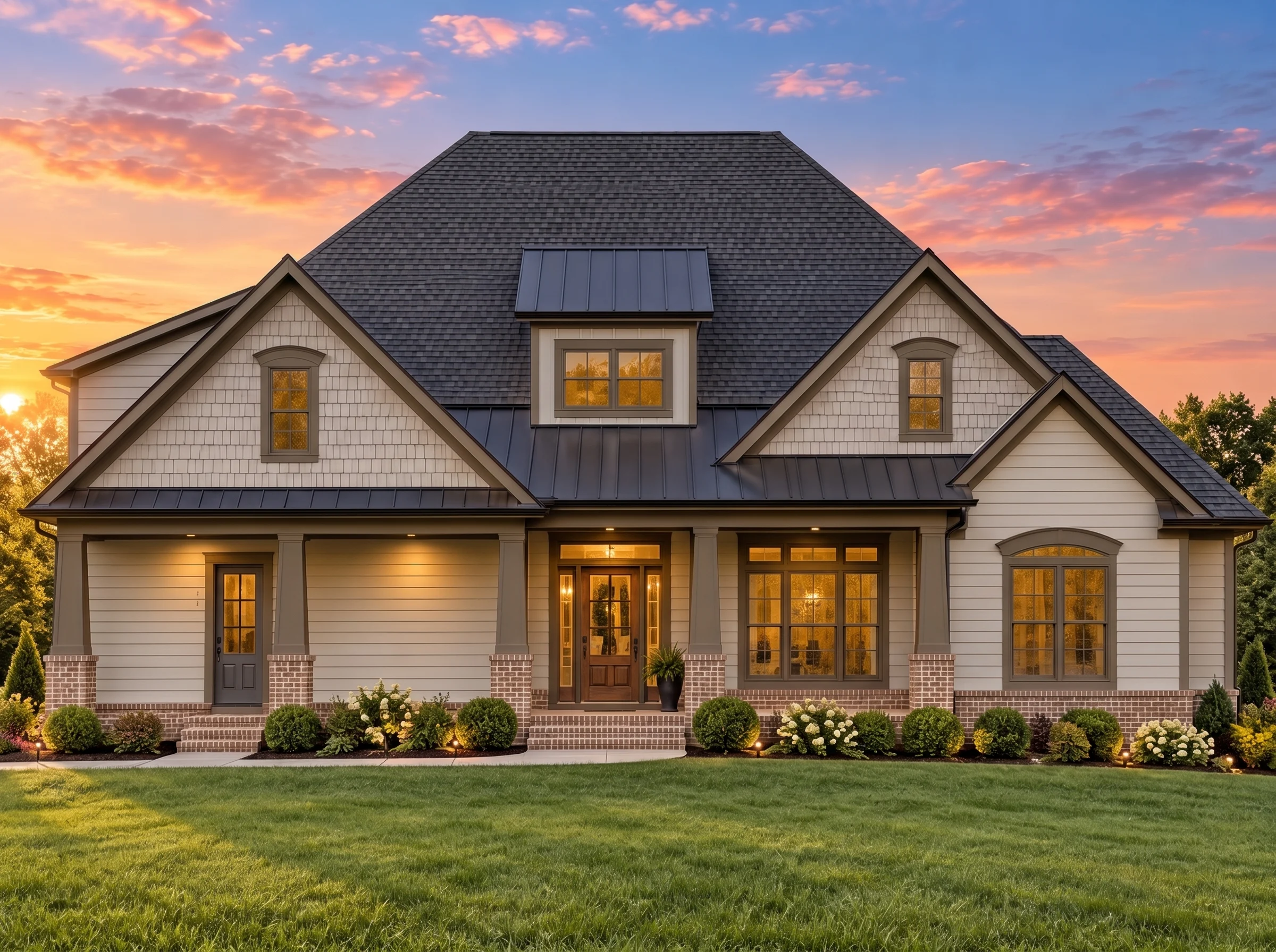 Plan  20-1893 – Diaz Place | New  American – 3-Bed, 2.5-Bath, 2,458 SF - Mushroom Taupe, AI-generated exterior concept