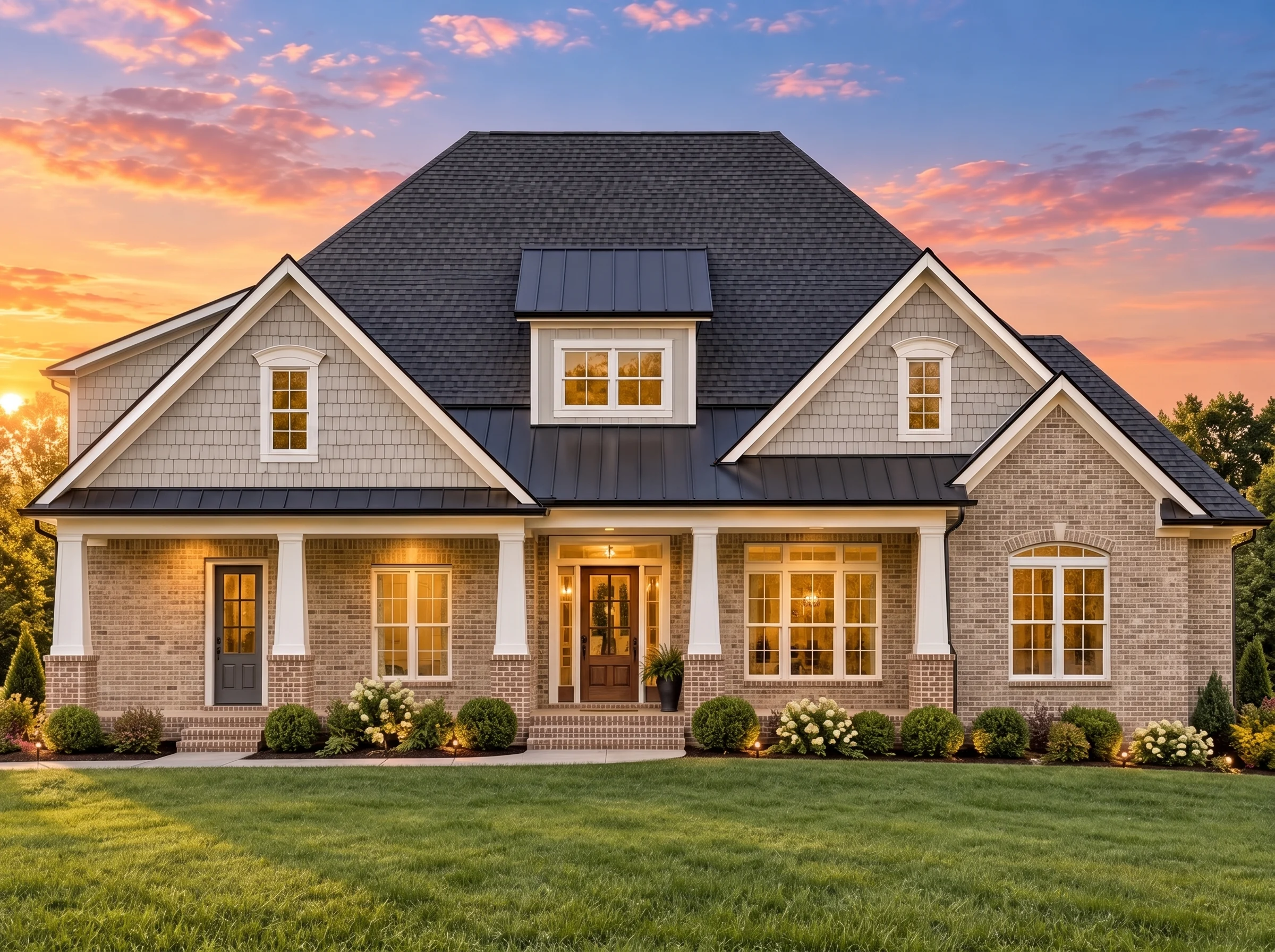 Plan  20-1893 – Diaz Place | New  American – 3-Bed, 2.5-Bath, 2,458 SF - Natural Brick, AI-generated exterior concept