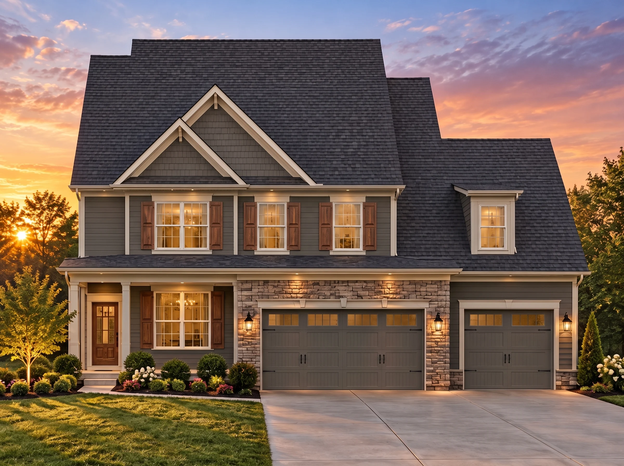 Plan  13-2097 – Sycamore Meadow Farm  | Traditional Colonial – 4-Bed, 3.5-Bath, 2,917 SF - Warm Charcoal, AI-generated exterior concept