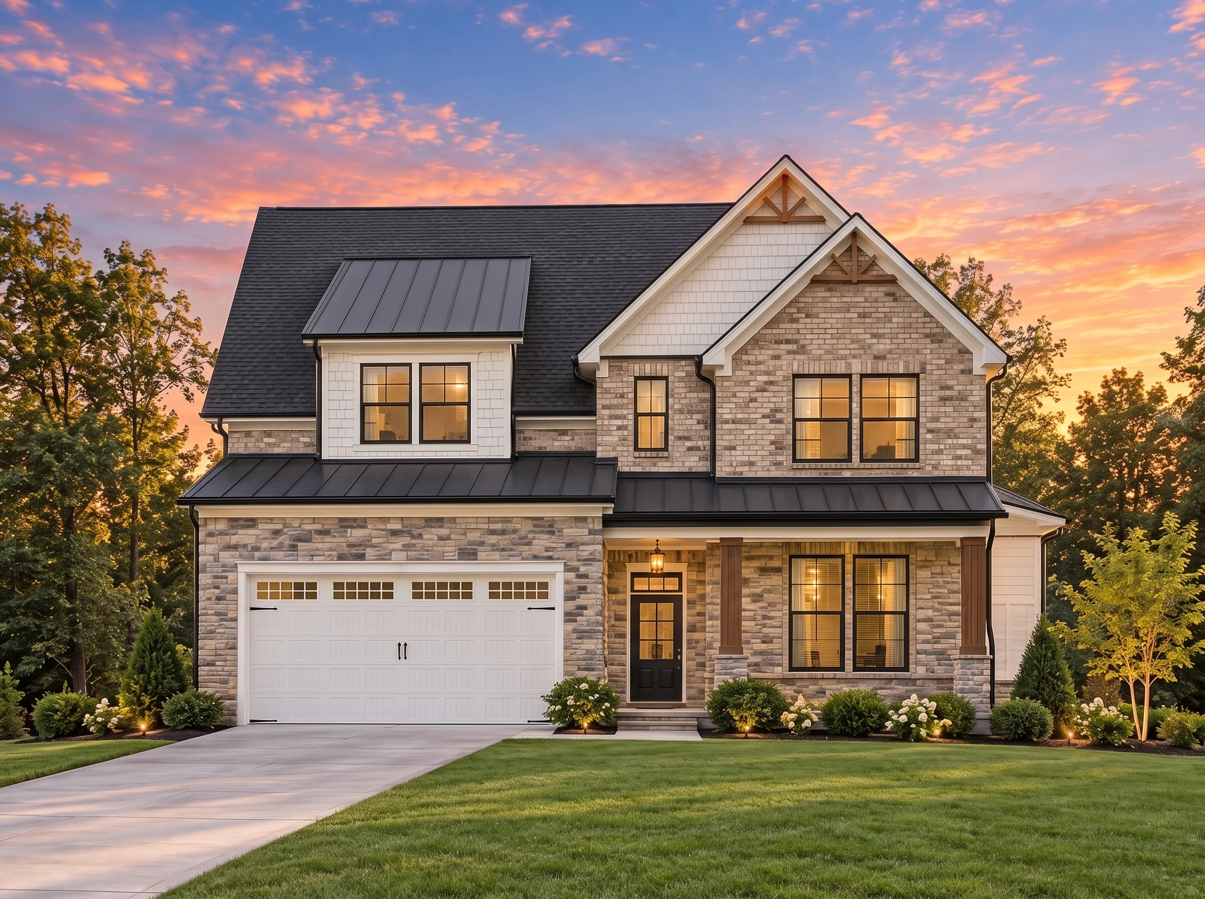 Plan  18-1997 – The Lee Estate |  Traditional Colonial – 4-Bed, 2.5-Bath, 2,481 SF - Natural Brick, AI-generated exterior concept
