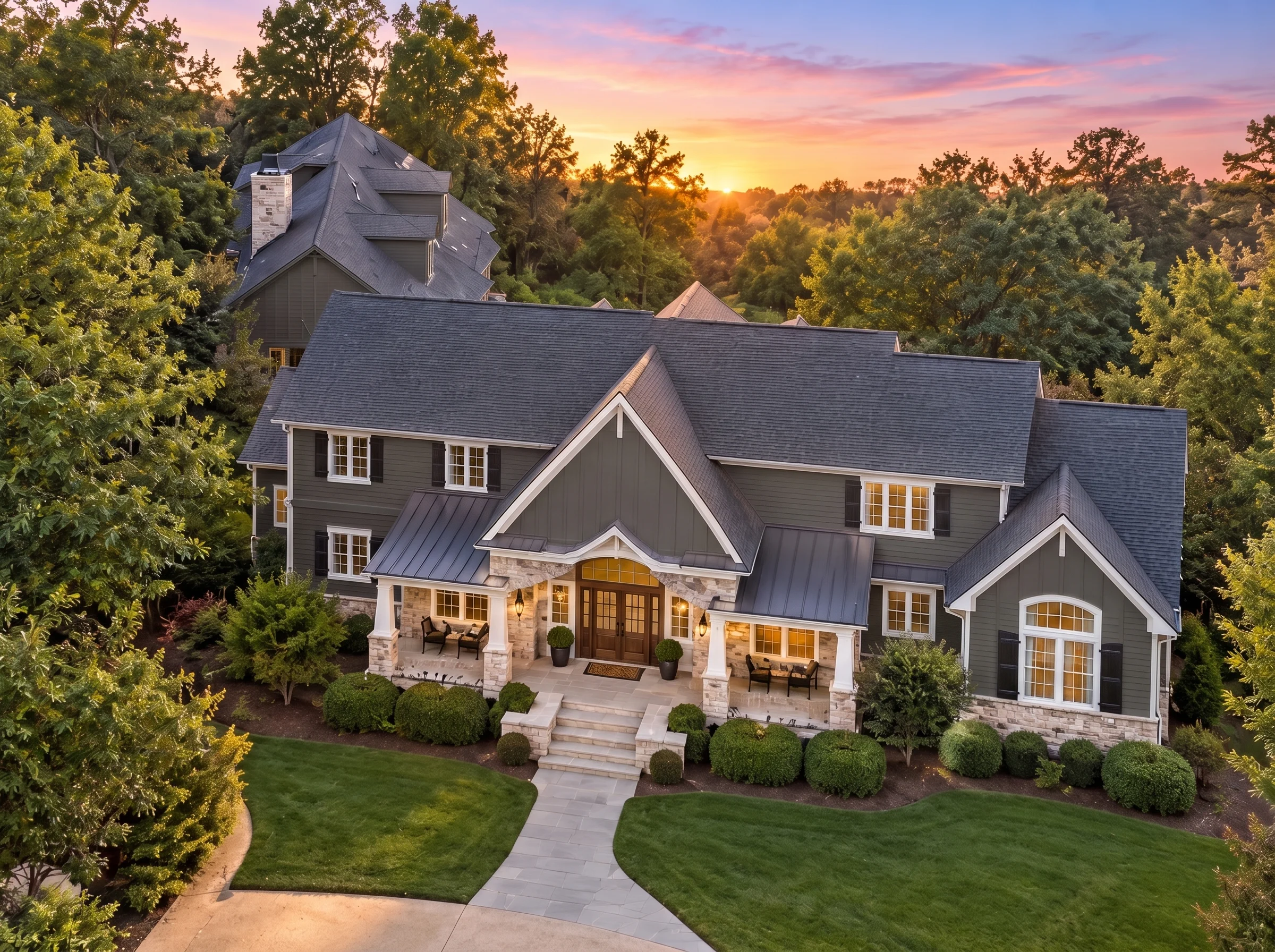 Plan  8-1687 – The Washington Estate  | Classical Southern – 4-Bed, 4.5-Bath, 6,879 SF - Warm Charcoal, AI-generated exterior concept