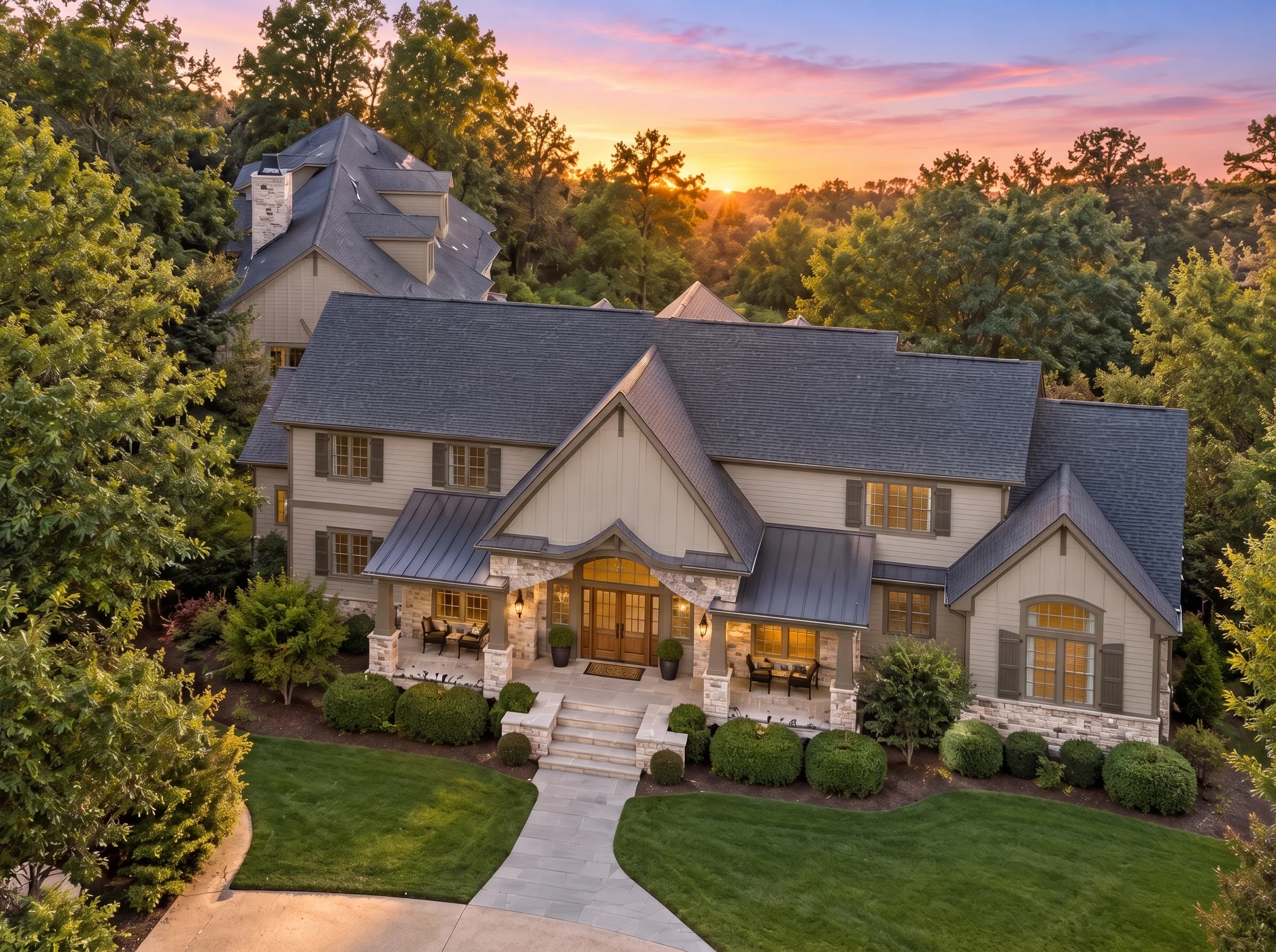 Plan  8-1687 – The Washington Estate  | Classical Southern – 4-Bed, 4.5-Bath, 6,879 SF - Mushroom Taupe, AI-generated exterior concept