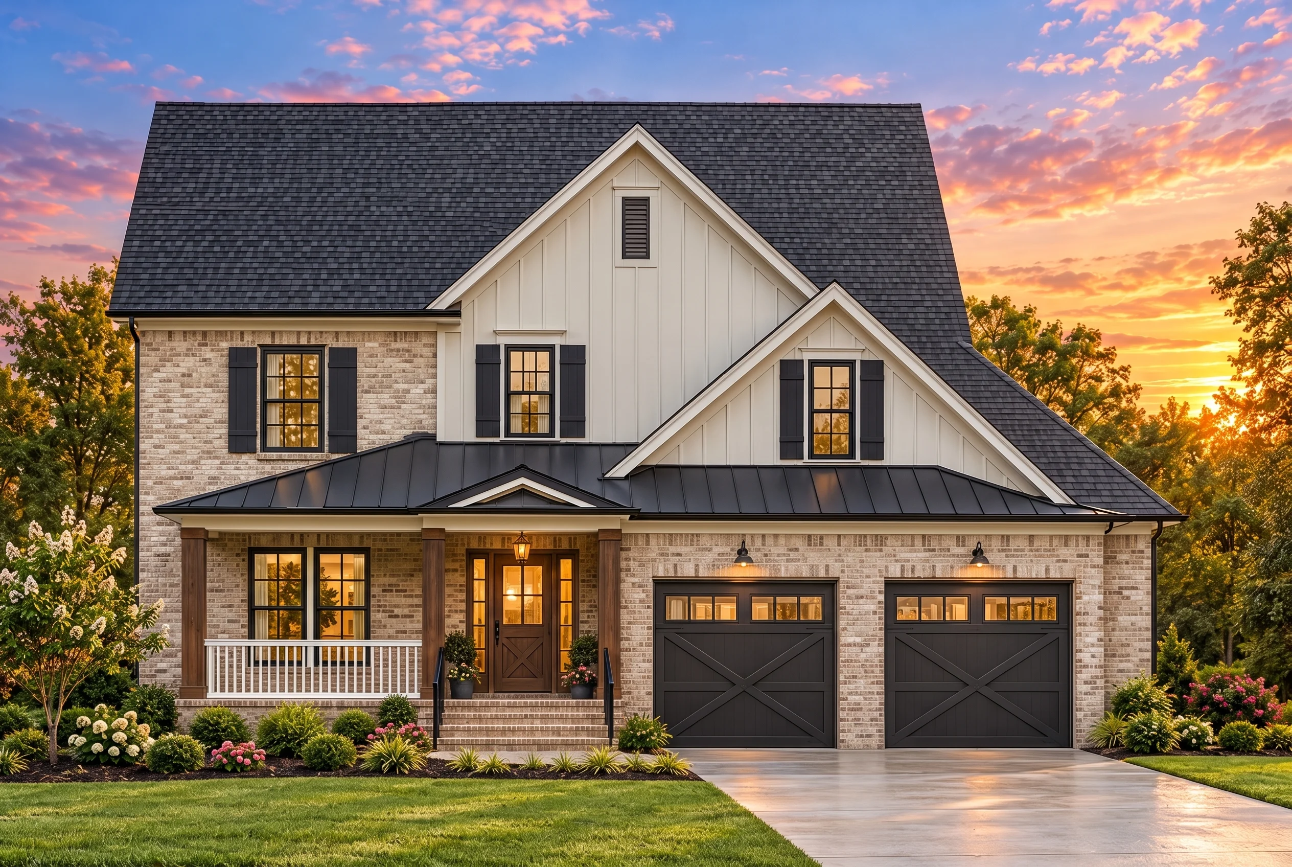 Plan  8-1317 – The Bailey Farmhouse  | New American – 4-Bed, 3.5-Bath, 596 SF - Natural Brick, AI-generated exterior concept