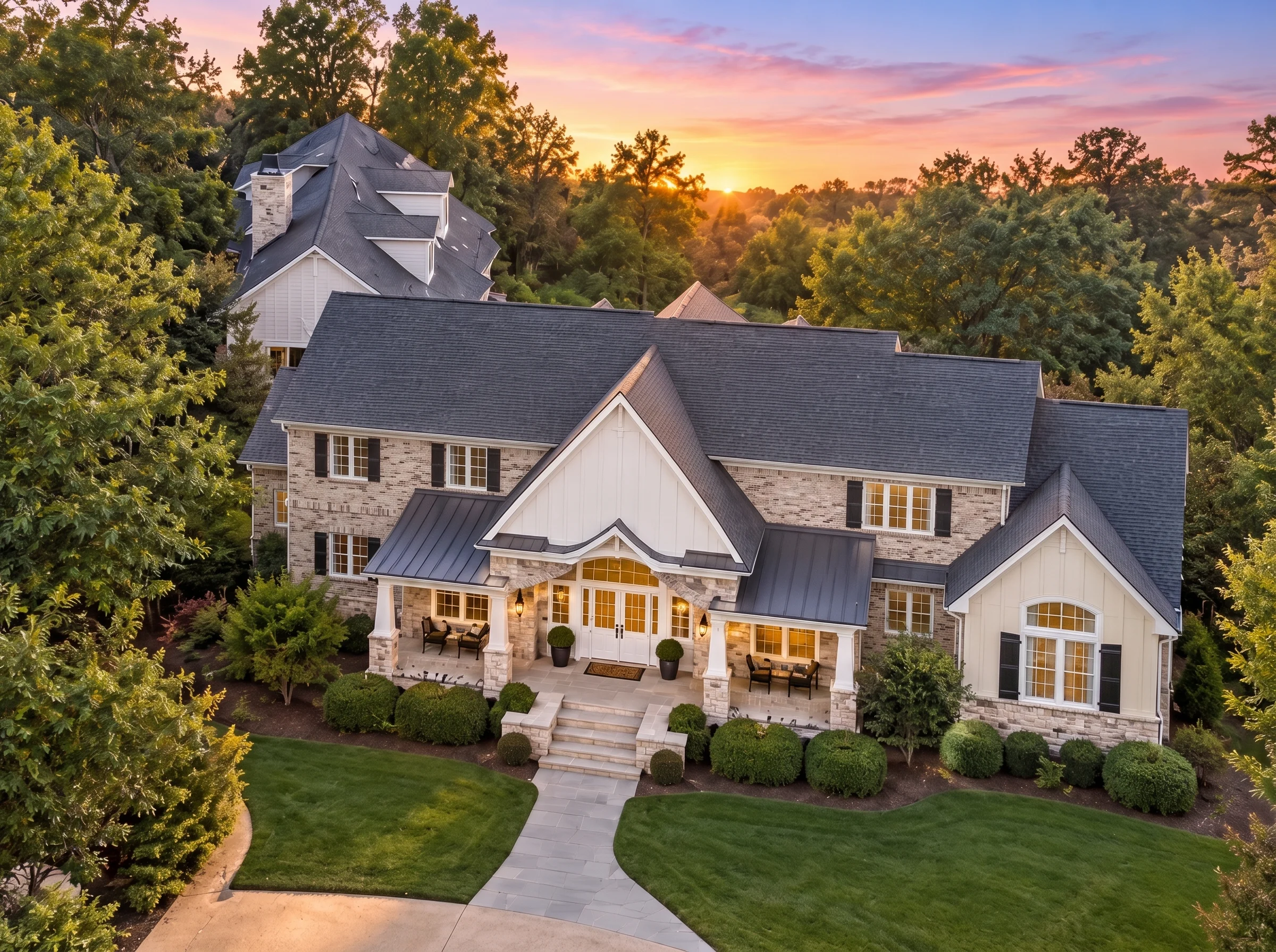 Plan  8-1687 – The Washington Estate  | Classical Southern – 4-Bed, 4.5-Bath, 6,879 SF - Natural Brick, AI-generated exterior concept