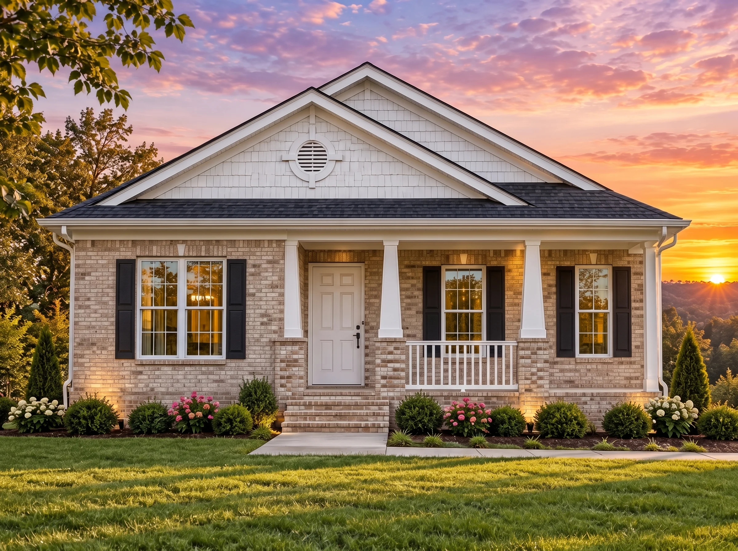 Plan  14-1108 – Hazel Creek Estate |  Traditional Ranch – 4-Bed, 2-Bath, 1,290 SF - Natural Brick, AI-generated exterior concept