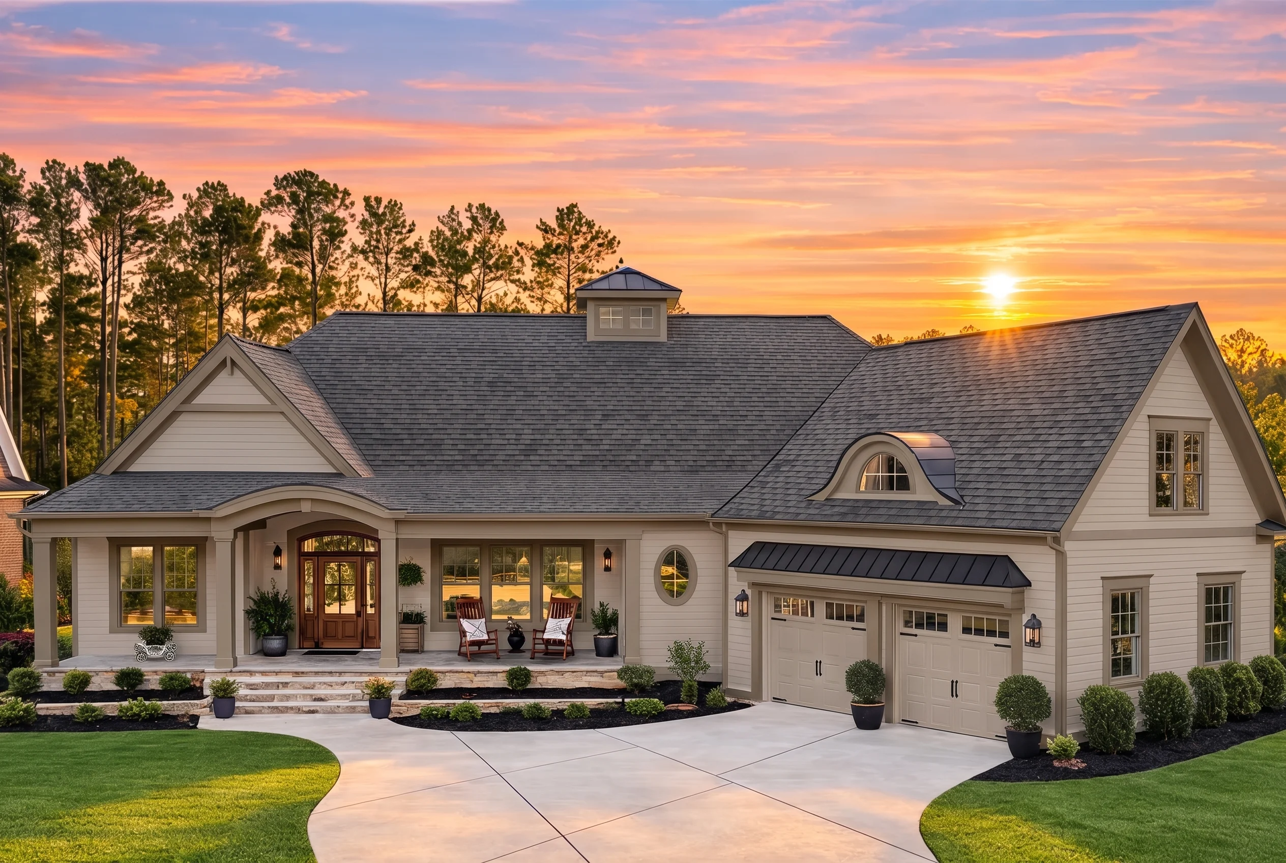 Plan  11-1158 – Elkhorn | New  American – 3-Bed, 3.5-Bath, 3,657 SF - Mushroom Taupe, AI-generated exterior concept