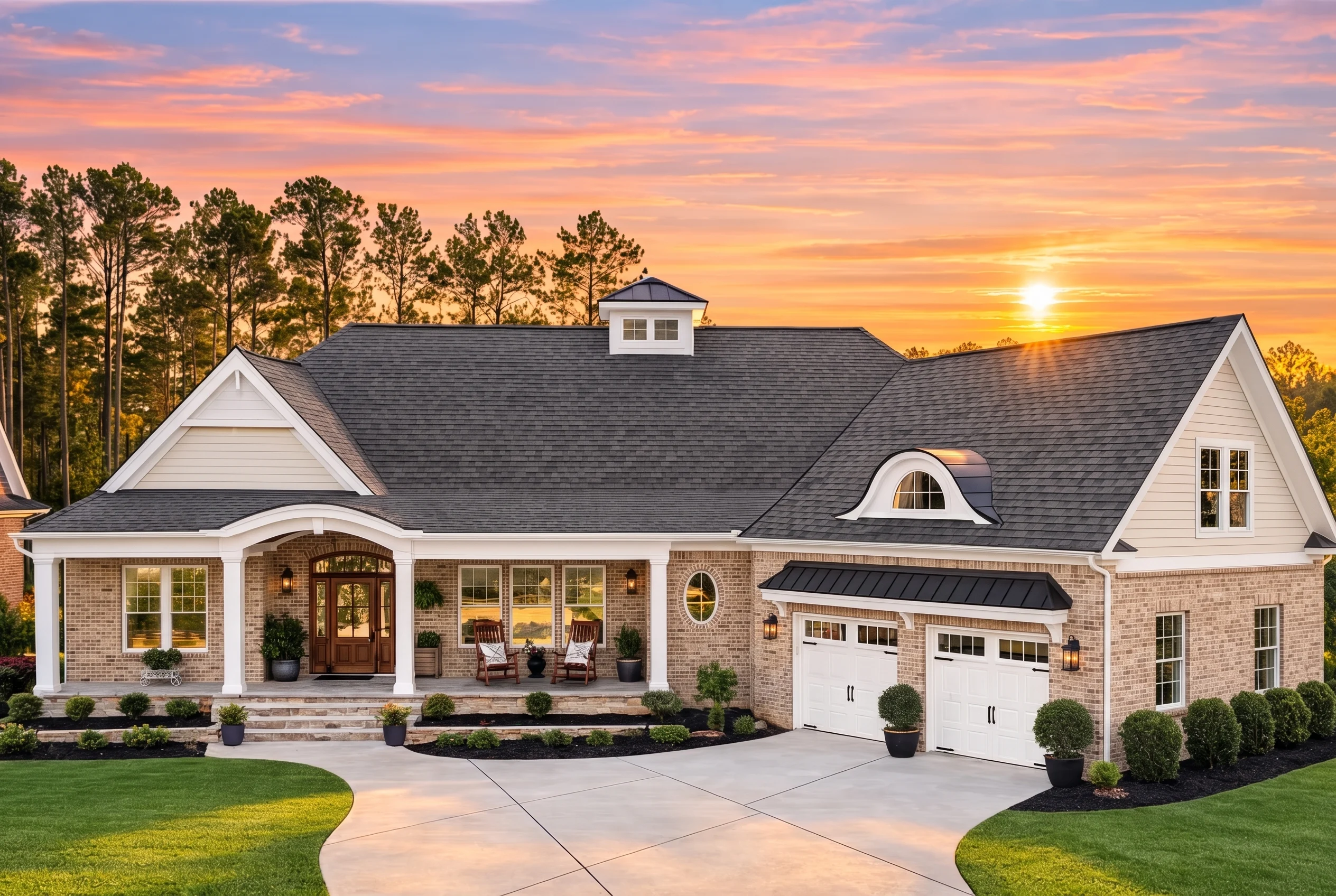 Plan  11-1158 – Elkhorn | New  American – 3-Bed, 3.5-Bath, 3,657 SF - Natural Brick, AI-generated exterior concept