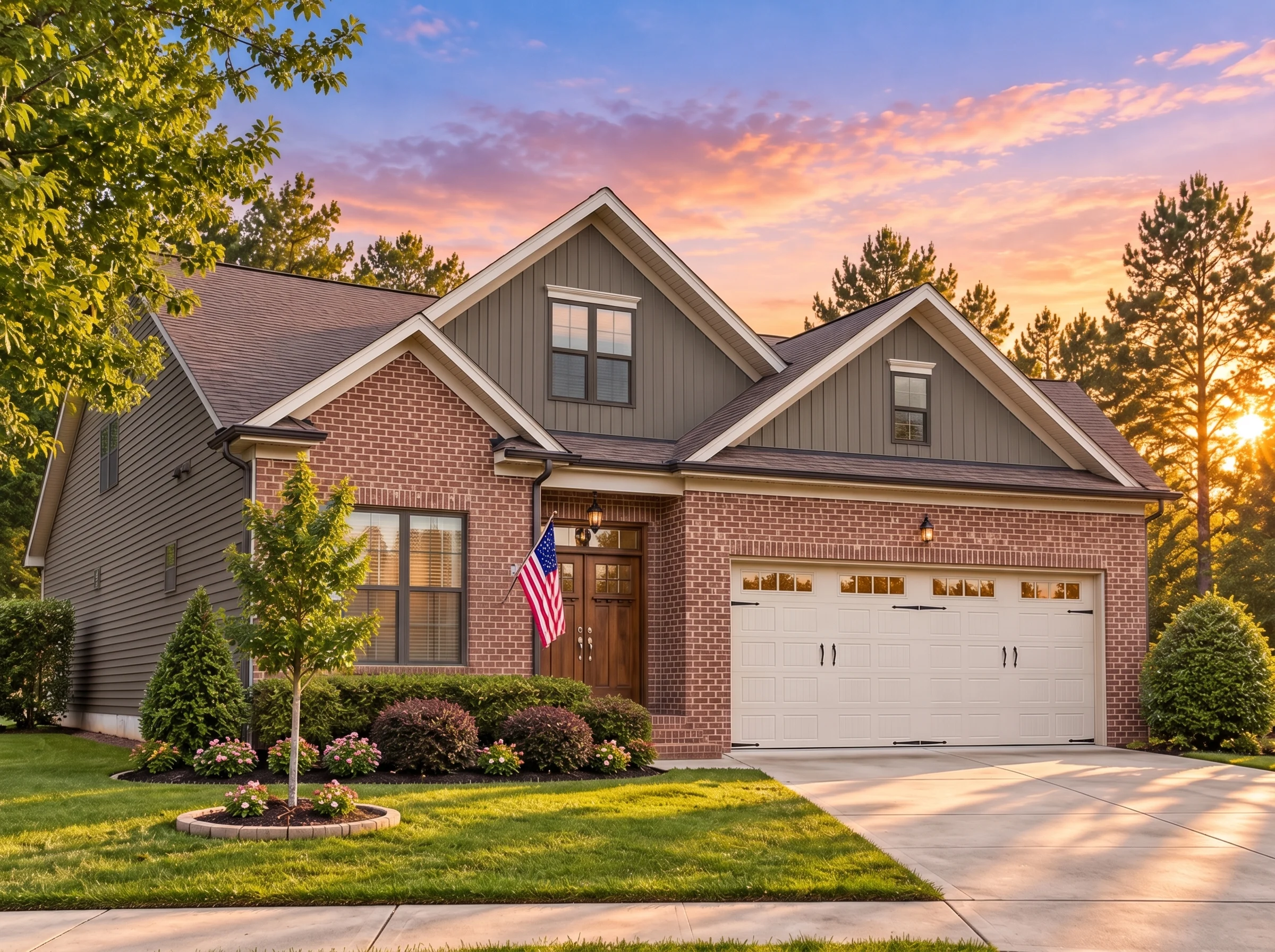 Plan  13-1400 – Pecan Springs Manor  | DOGWOOD-Modern Traditional – 3-Bed, 3-Bath, 2,494 SF - Warm Charcoal, AI-generated exterior concept