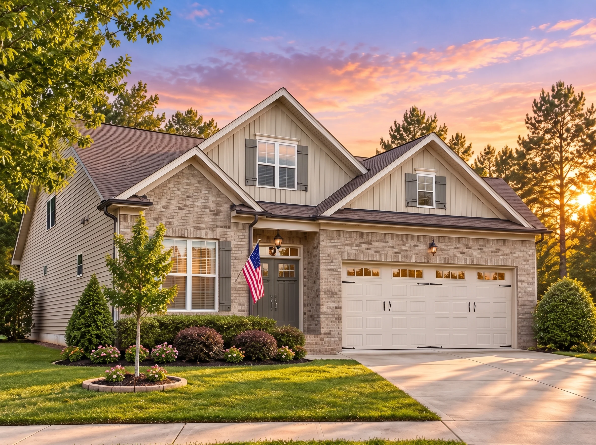 Plan  13-1400 – Pecan Springs Manor  | DOGWOOD-Modern Traditional – 3-Bed, 3-Bath, 2,494 SF - Natural Brick, AI-generated exterior concept