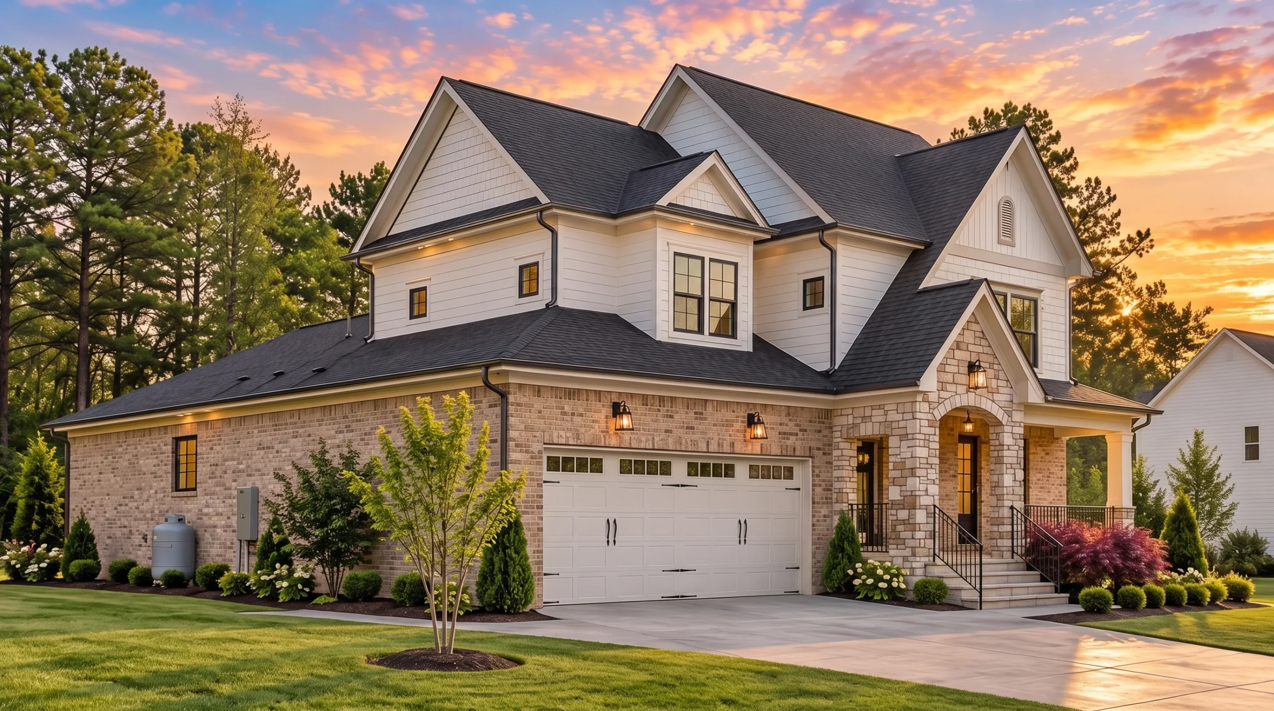 Plan  20-2153 – Clark Meadow | New  American – 4-Bed, 2-Bath, 2,611 SF - Natural Brick, AI-generated exterior concept
