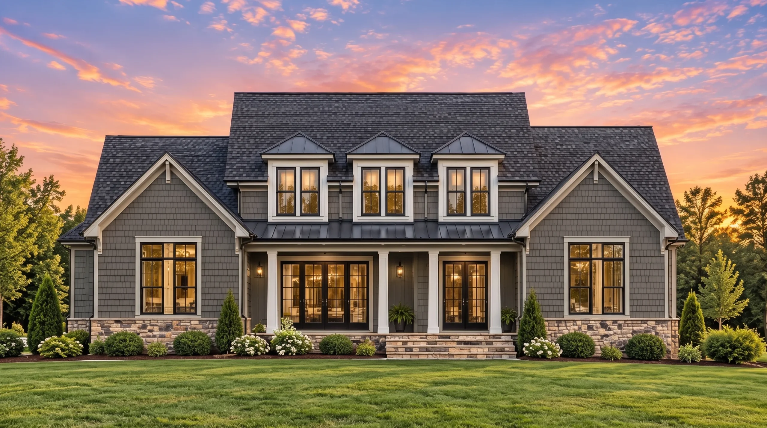 Plan  17-1476 – The Lopez House |  Colonial Revival – 4-Bed, 3.5-Bath, 3,181 SF - Warm Charcoal, AI-generated exterior concept