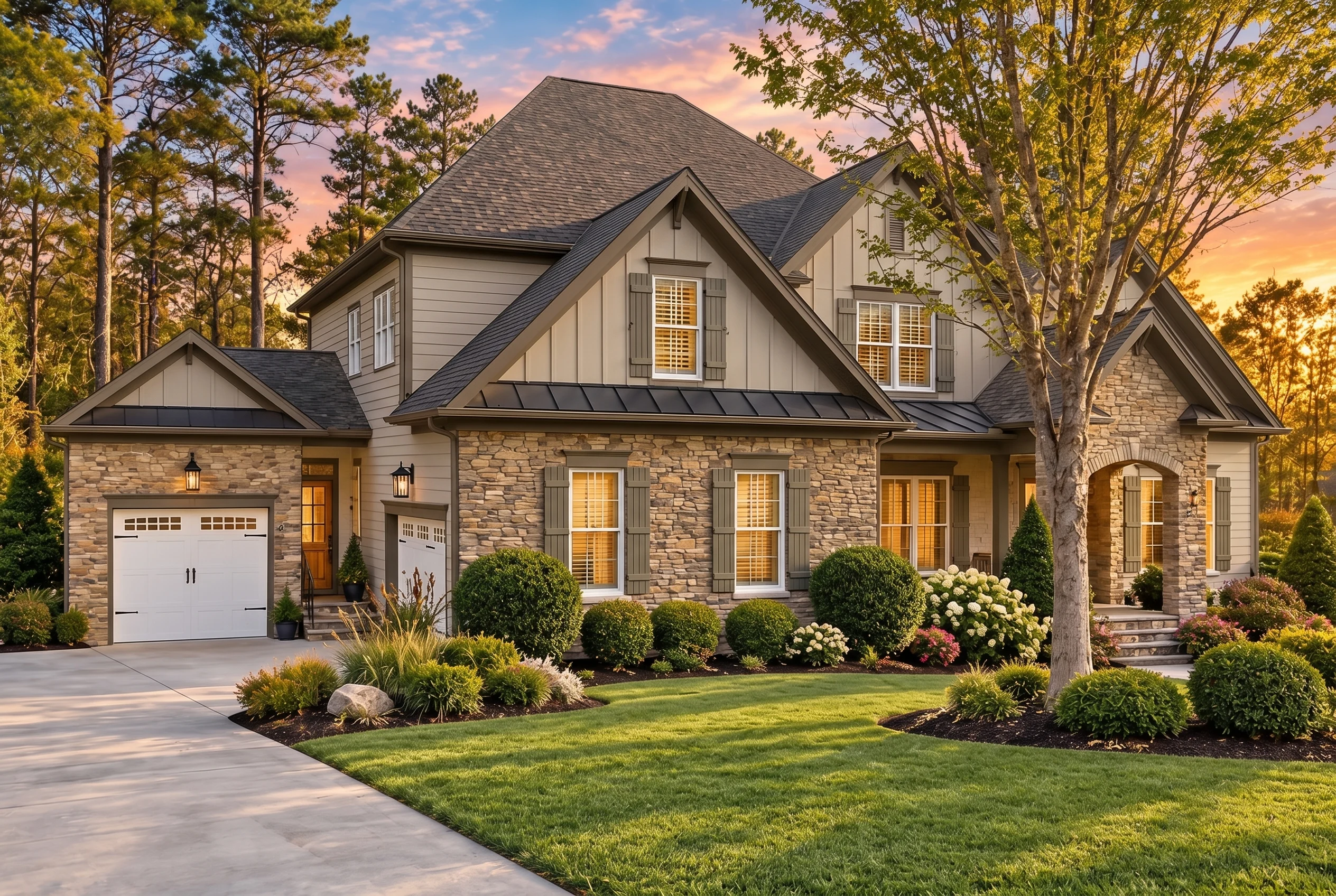 Plan  10-1519 – The Marisa | New  American – 6-Bed, 5-Bath, 5,725 SF - Mushroom Taupe, AI-generated exterior concept