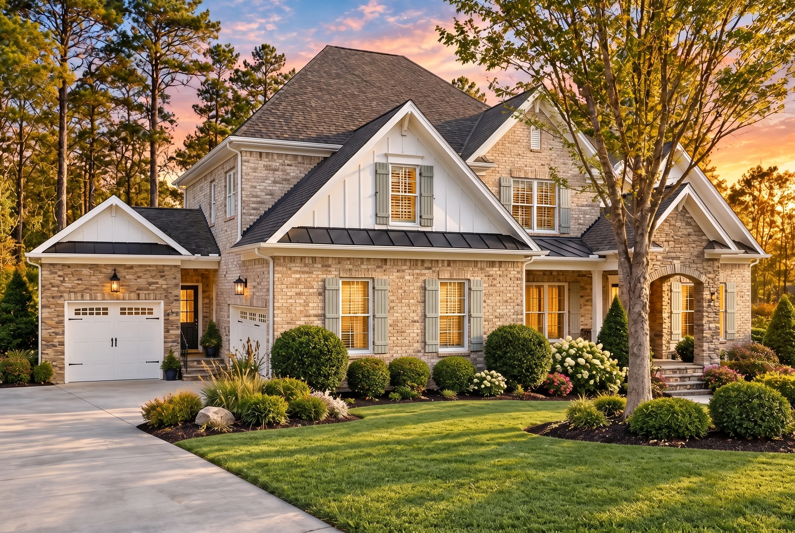 Plan  10-1519 – The Marisa | New  American – 6-Bed, 5-Bath, 5,725 SF - Natural Brick, AI-generated exterior concept