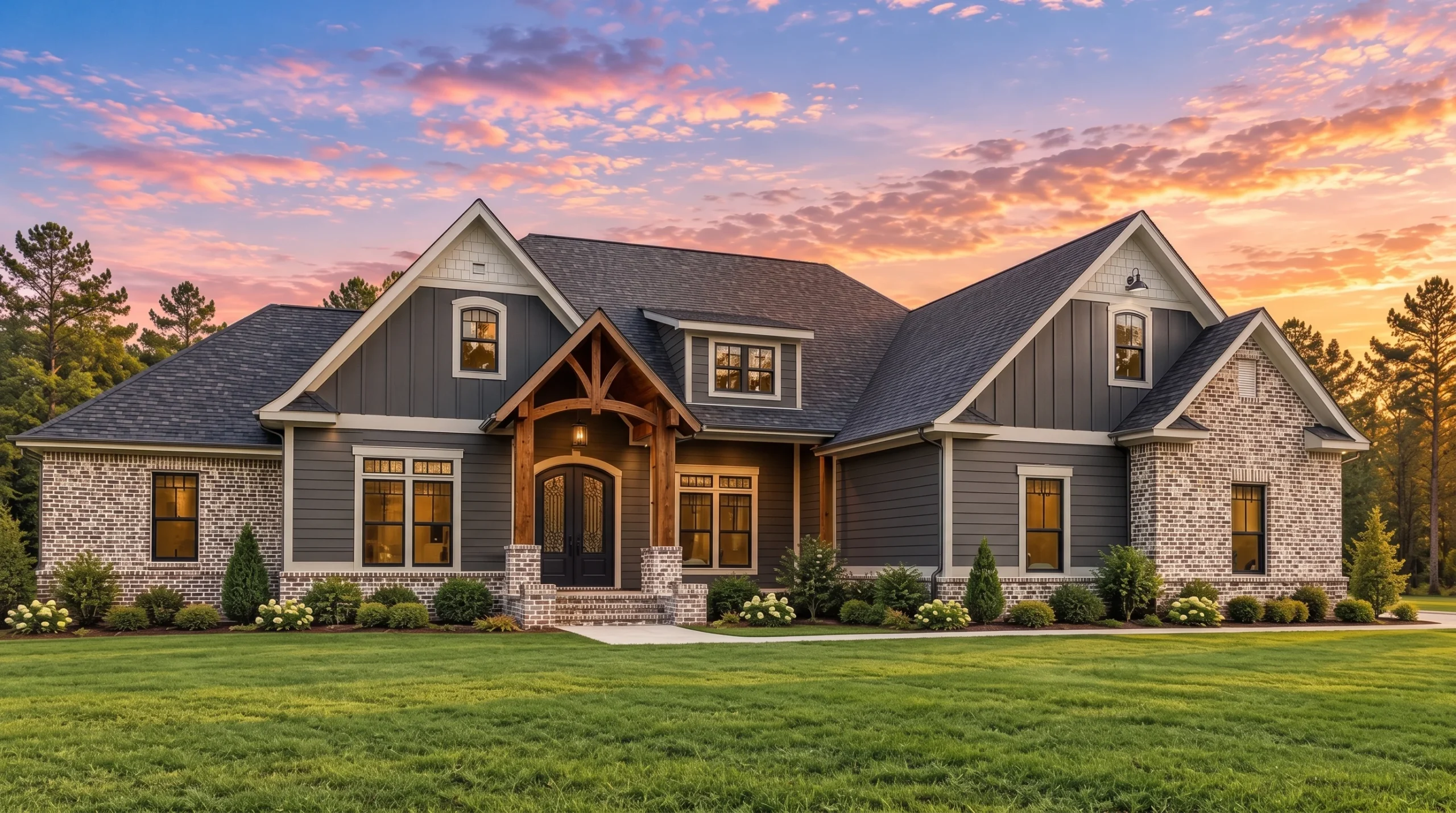 Plan  20-1989 – The Taylor Manor |  Craftsman Farmhouse – 4-Bed, 2.5-Bath, 2,589 SF - Warm Charcoal, AI-generated exterior concept