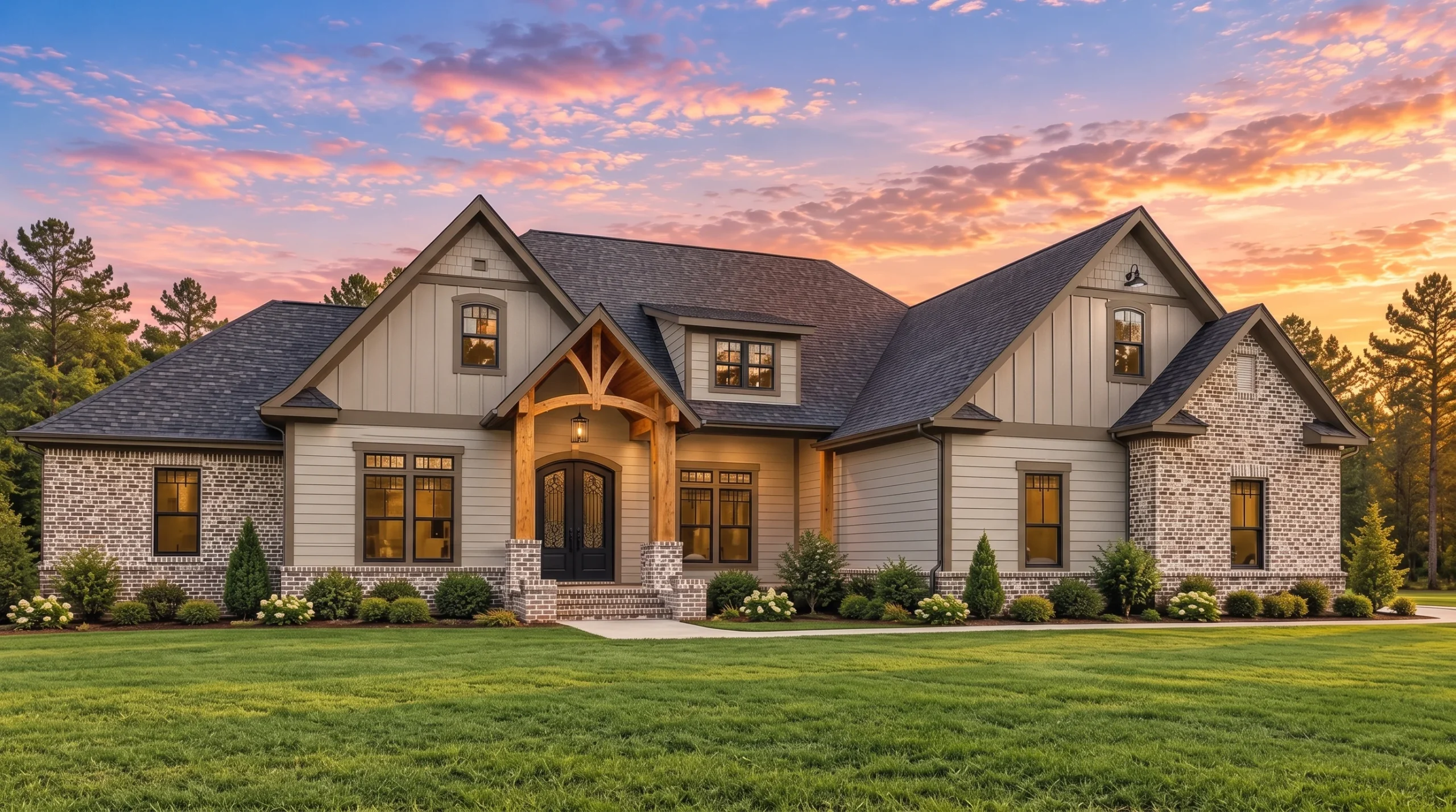 Plan  20-1989 – The Taylor Manor |  Craftsman Farmhouse – 4-Bed, 2.5-Bath, 2,589 SF - Mushroom Taupe, AI-generated exterior concept