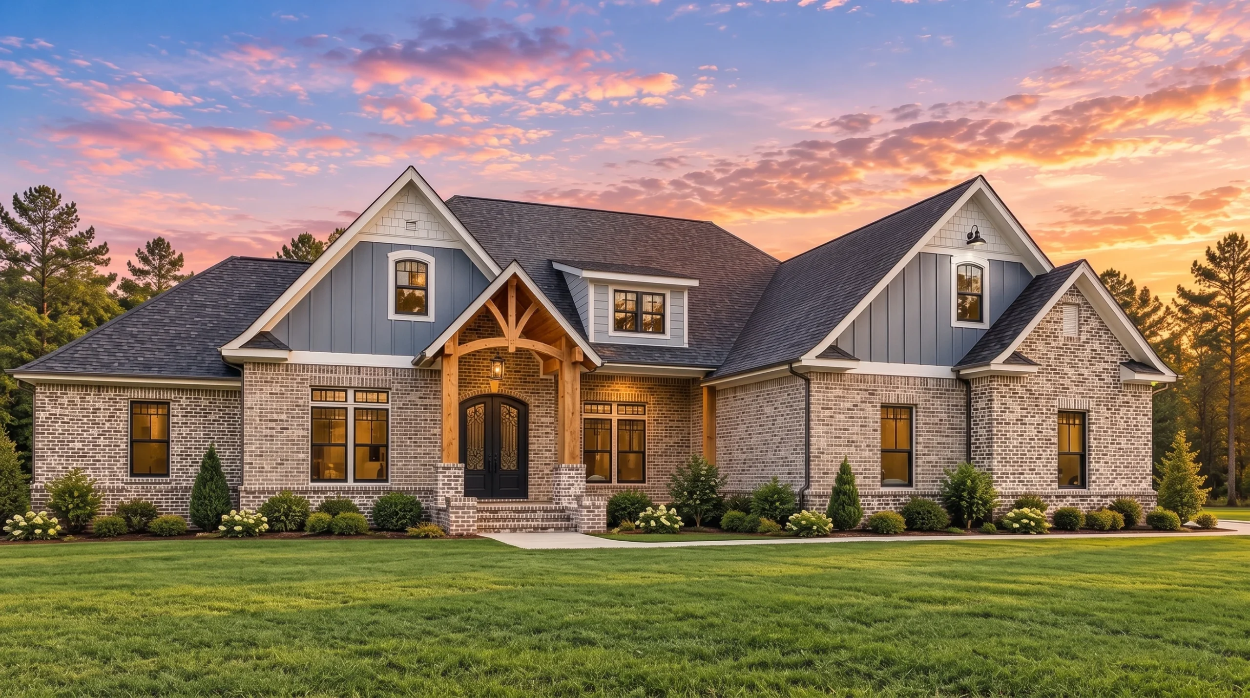 Plan  20-1989 – The Taylor Manor |  Craftsman Farmhouse – 4-Bed, 2.5-Bath, 2,589 SF - Natural Brick, AI-generated exterior concept