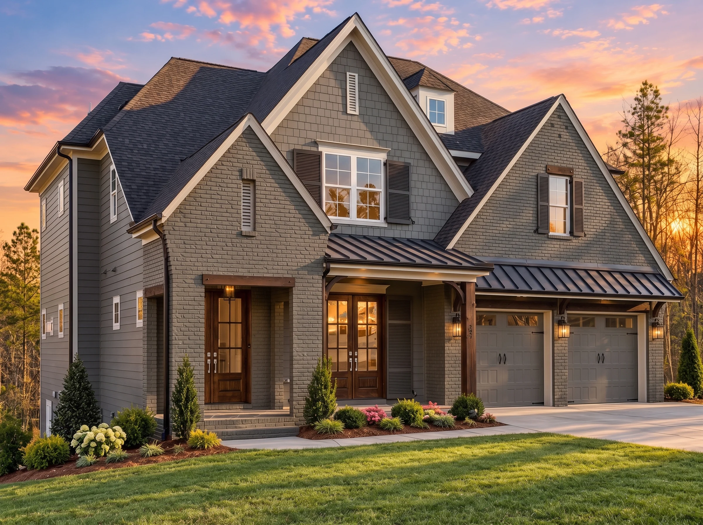 Plan  18-1689 – The White Manor |  New American – 4-Bed, 3.5-Bath, 3,223 SF - Warm Charcoal, AI-generated exterior concept