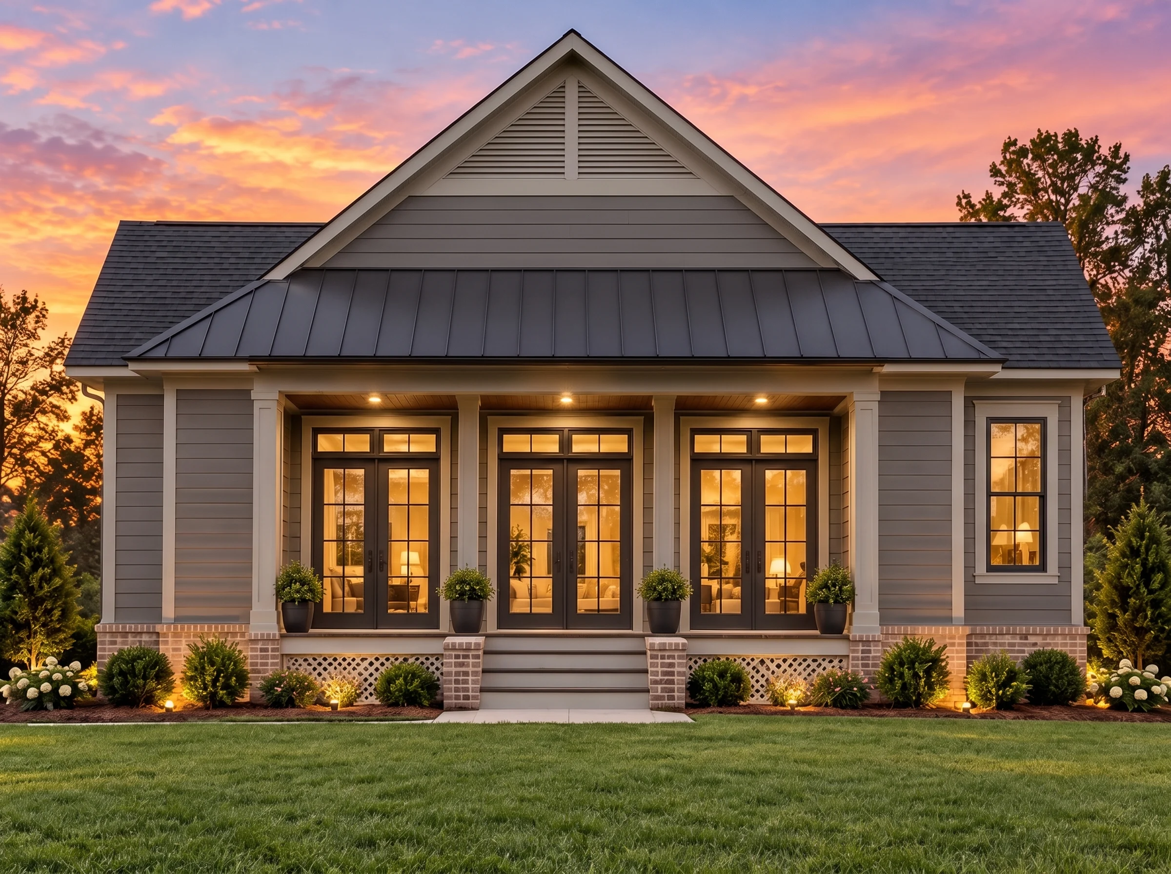 Plan  18-1010 – Bennett Lodge |  Modern Farmhouse – 2-Bed, 2-Bath, 1,806 SF - Warm Charcoal, AI-generated exterior concept