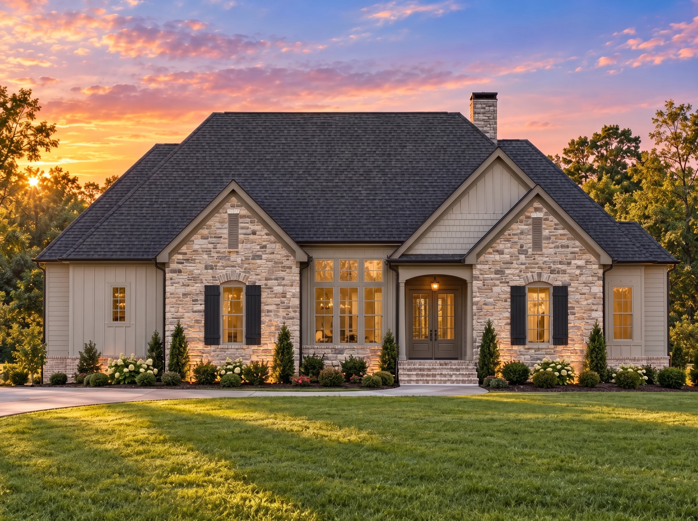 Plan  20-1209 – The Perez House |  Traditional – 4-Bed, 3.5-Bath, 3,431 SF - Mushroom Taupe, AI-generated exterior concept