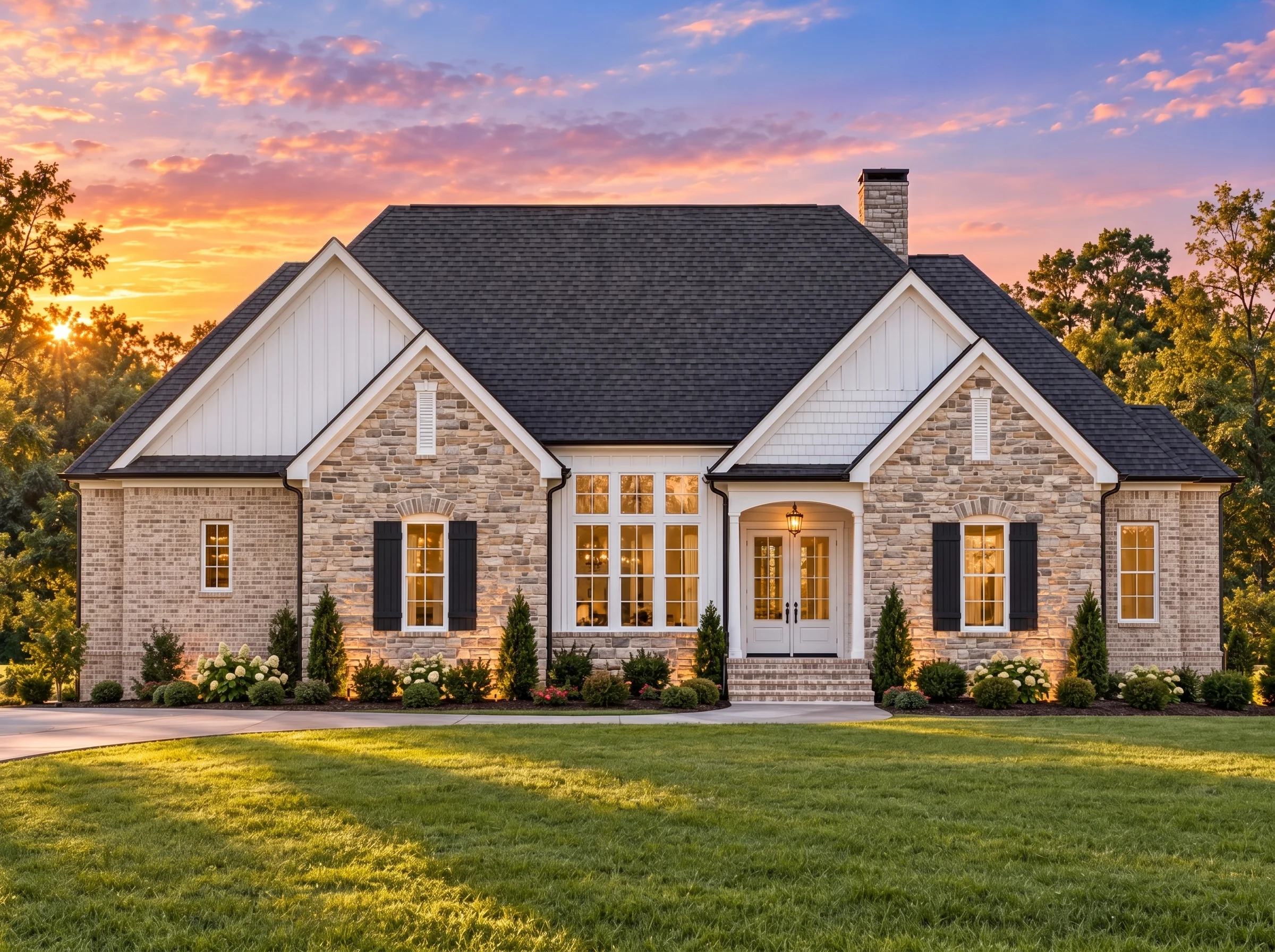 Plan  20-1209 – The Perez House |  Traditional – 4-Bed, 3.5-Bath, 3,431 SF - Natural Brick, AI-generated exterior concept