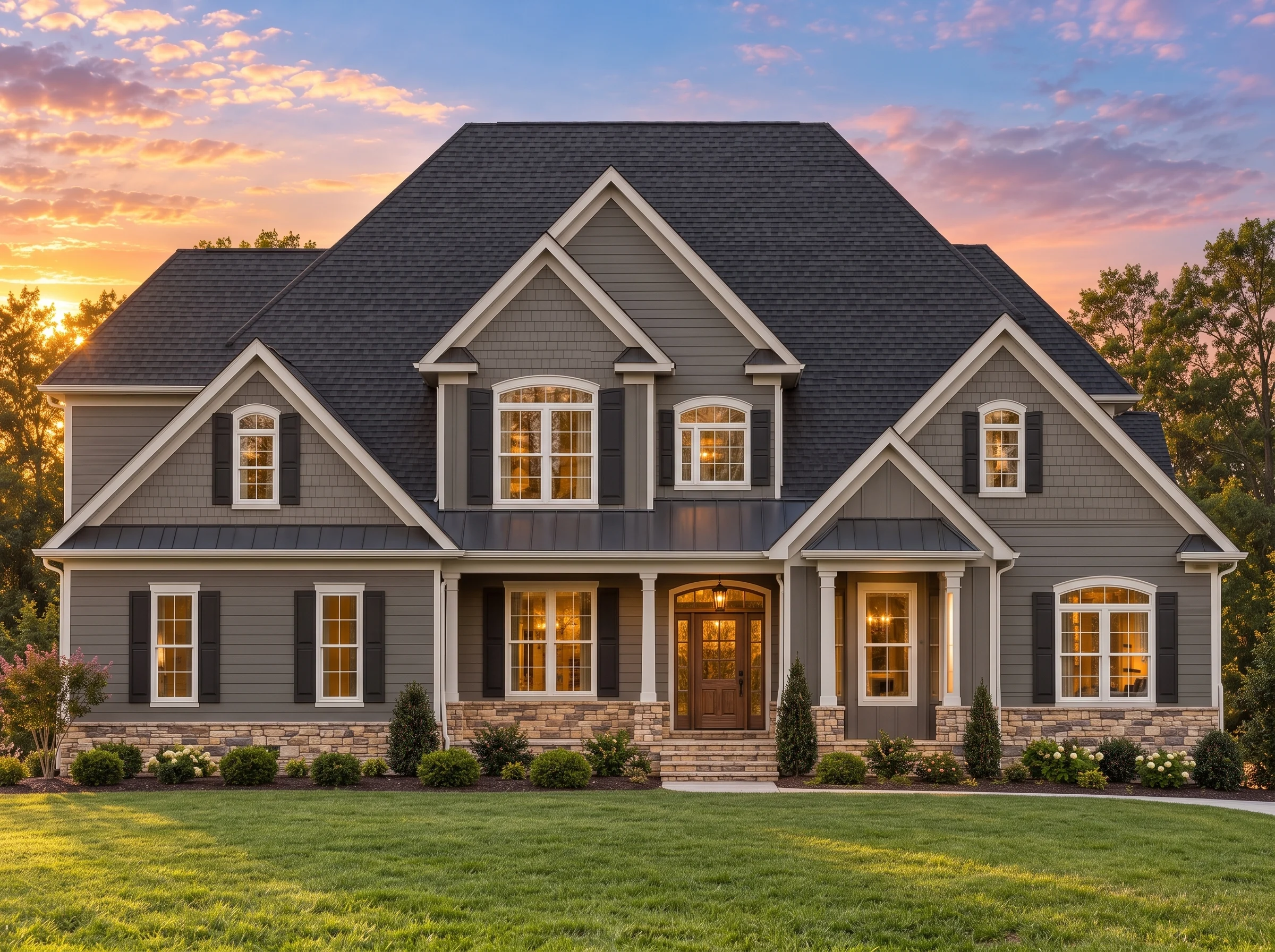 Plan  15-1677 – The Williams Retreat  | New American – 4-Bed, 3.5-Bath, 4,522 SF - Warm Charcoal, AI-generated exterior concept