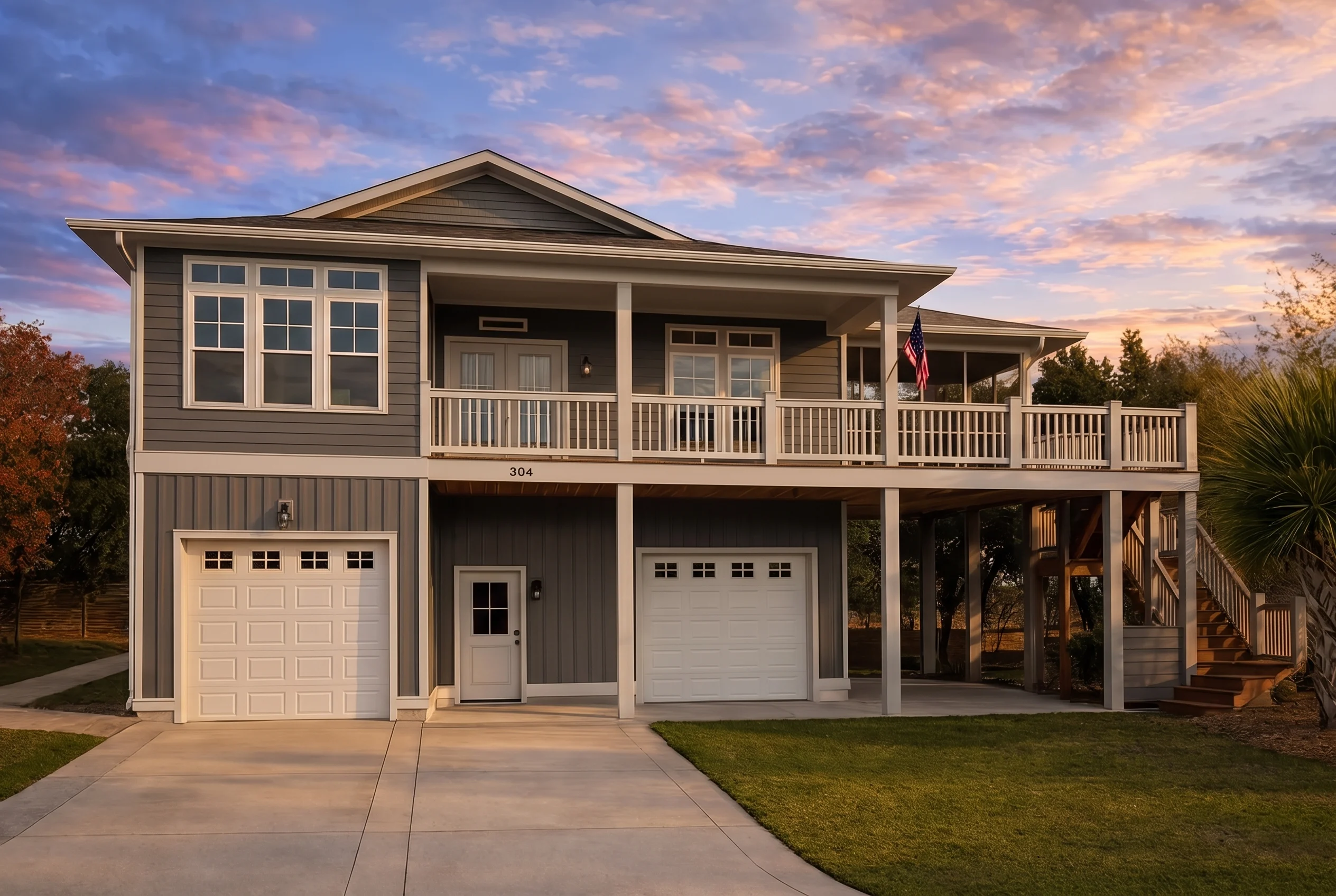 Plan  18-1990 – Lewis Ridge |  Coastal – 4-Bed, 3-Bath, 3,100 SF - Warm Charcoal, AI-generated exterior concept