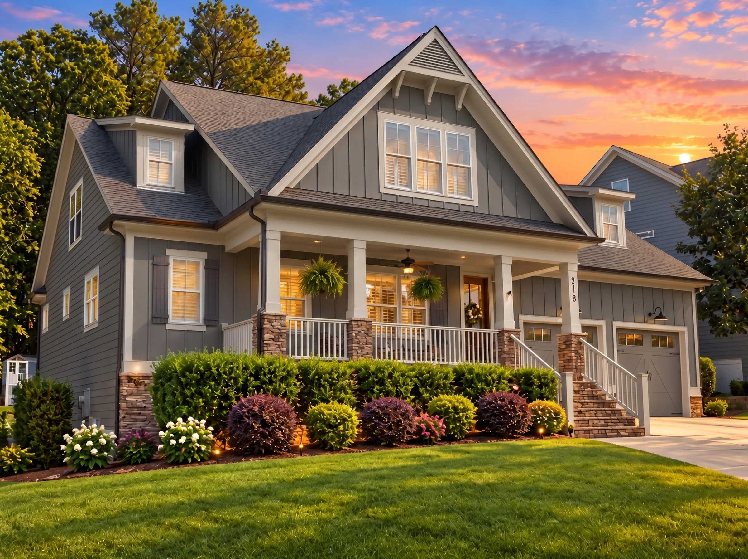 Plan  16-1598 – The Barnes Haven |  Modern Farmhouse – 4-Bed, 4-Bath, 3,000 SF - Warm Charcoal, AI-generated exterior concept
