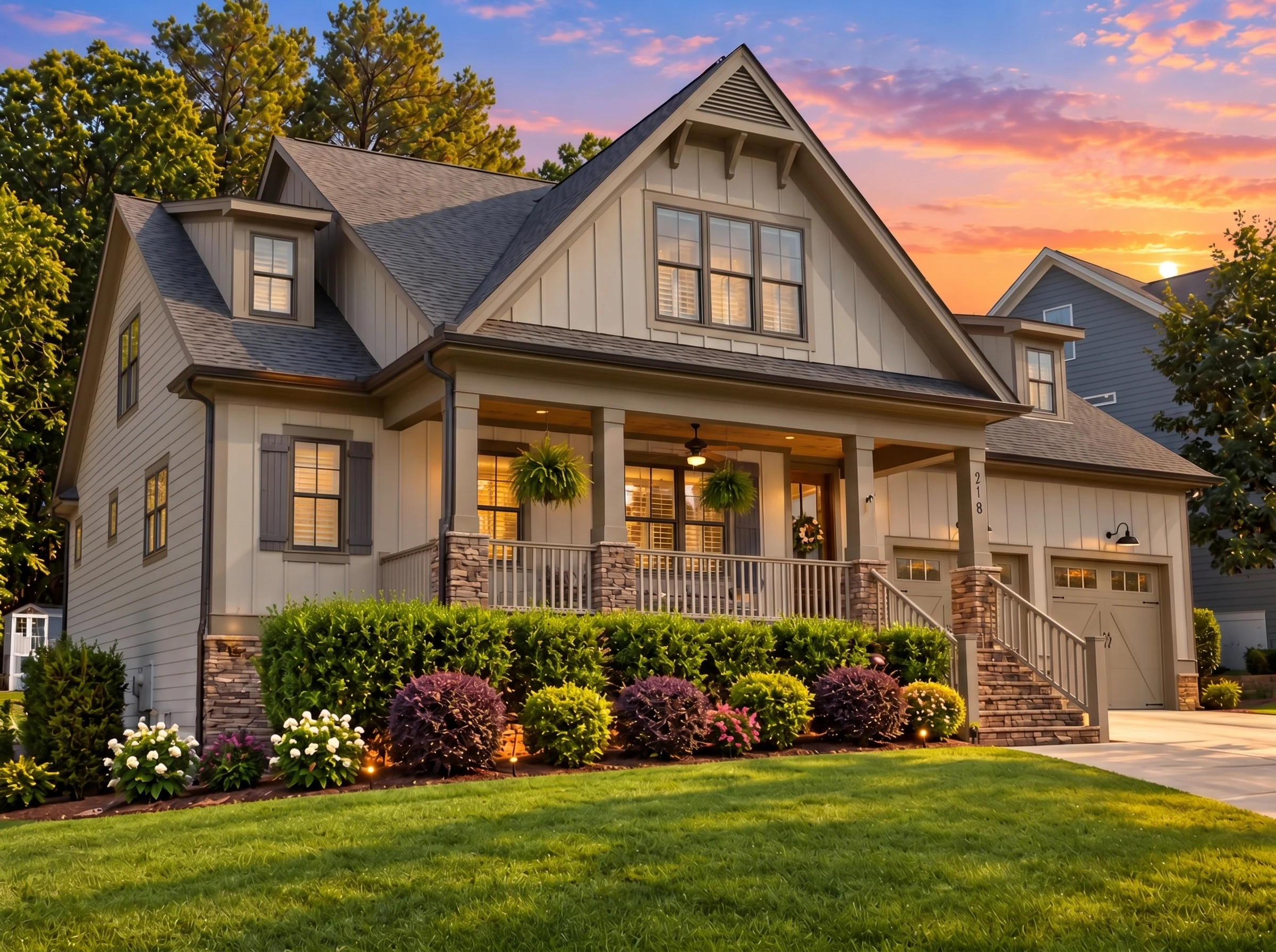 Plan  16-1598 – The Barnes Haven |  Modern Farmhouse – 4-Bed, 4-Bath, 3,000 SF - Mushroom Taupe, AI-generated exterior concept