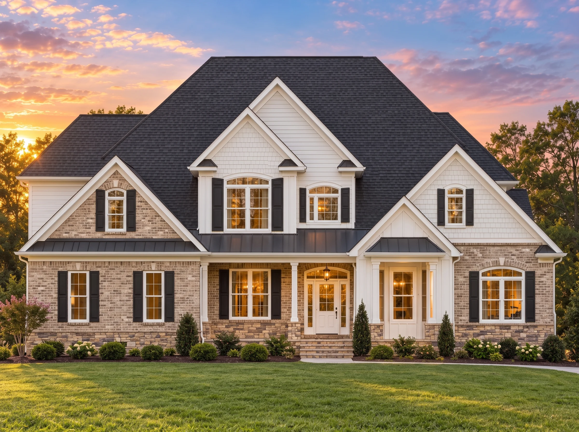 Plan  15-1677 – The Williams Retreat  | New American – 4-Bed, 3.5-Bath, 4,522 SF - Natural Brick, AI-generated exterior concept