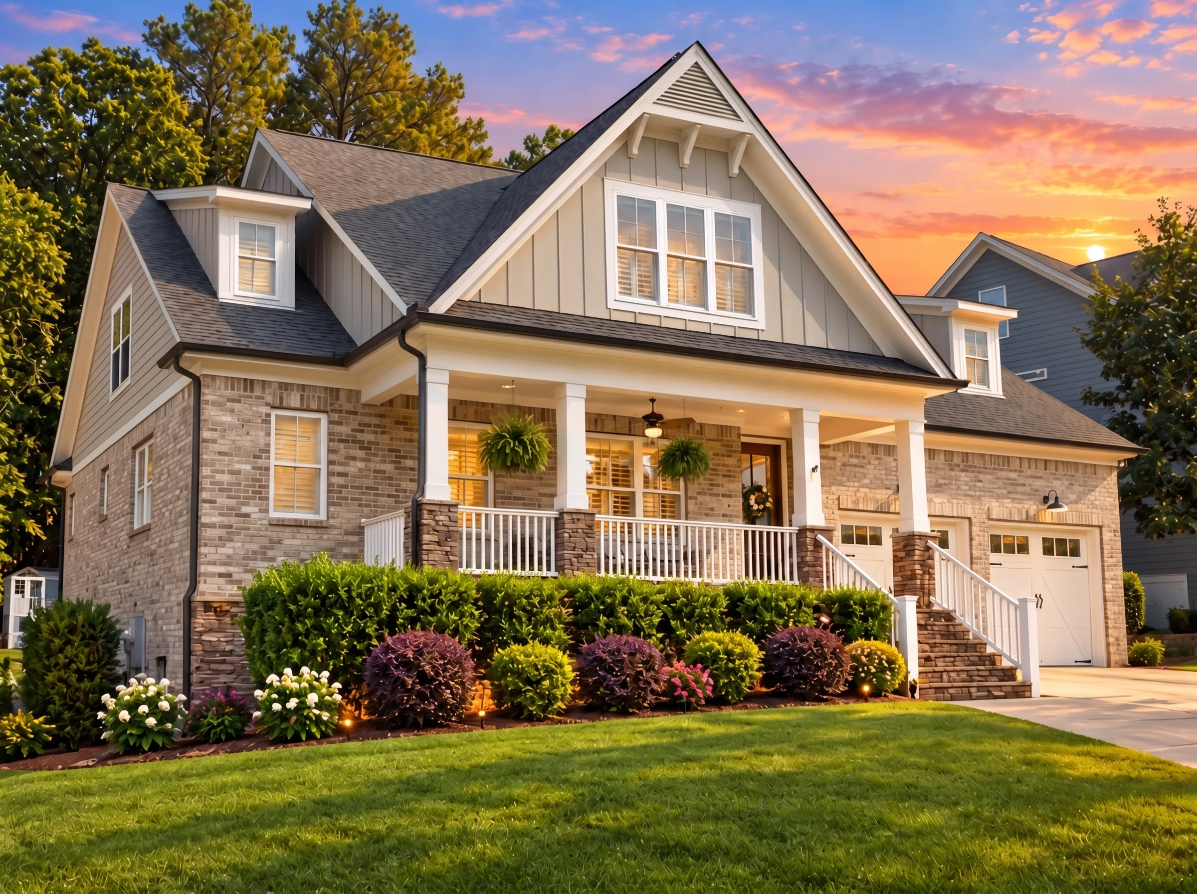 Plan  16-1598 – The Barnes Haven |  Modern Farmhouse – 4-Bed, 4-Bath, 3,000 SF - Natural Brick, AI-generated exterior concept