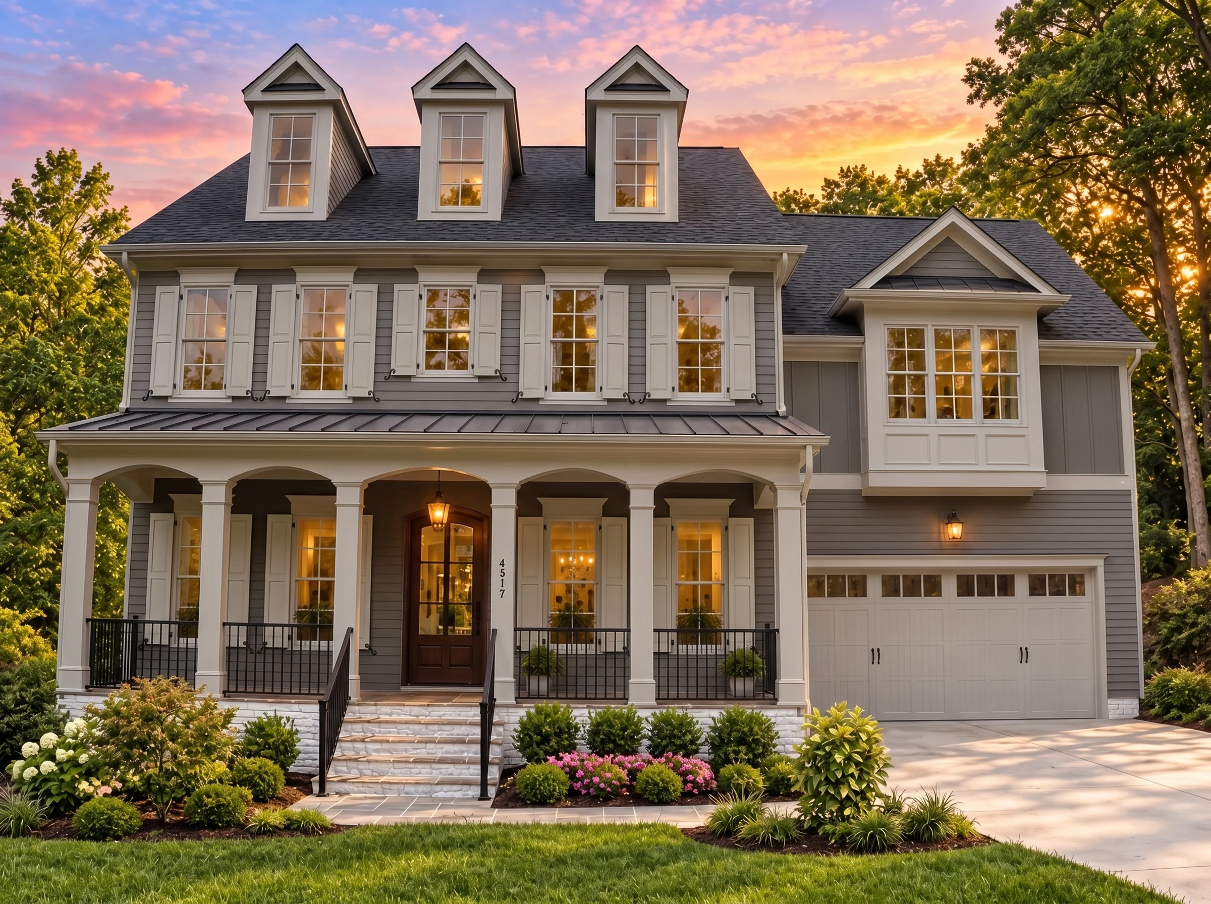 Plan  8-1957 – The Garcia Estate |  Traditional Colonial – 4-Bed, 3.5-Bath, 3,035 SF - Warm Charcoal, AI-generated exterior concept