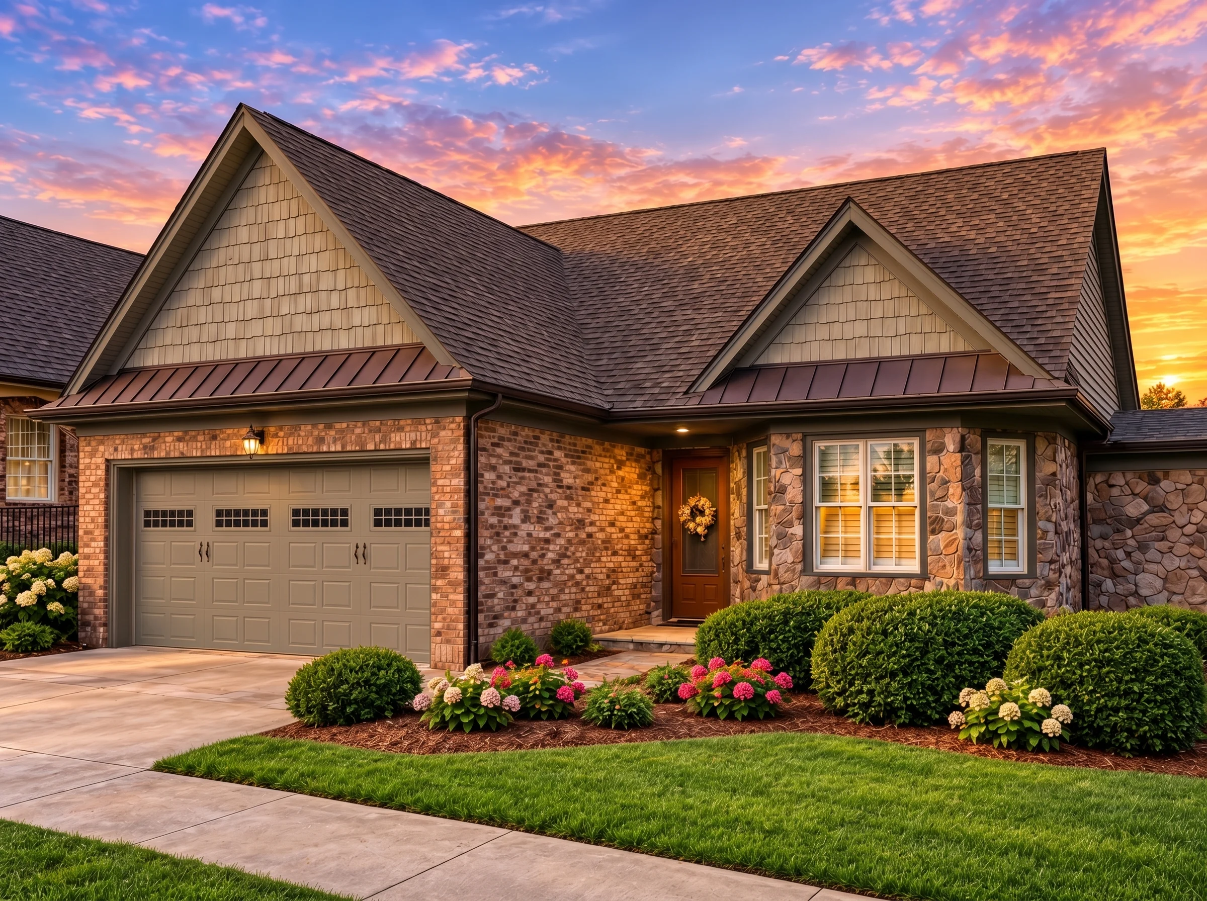 Plan  13-1814 – Rose Run Chalet |  New American – 4-Bed, 3-Bath, 3,420 SF - Mushroom Taupe, AI-generated exterior concept