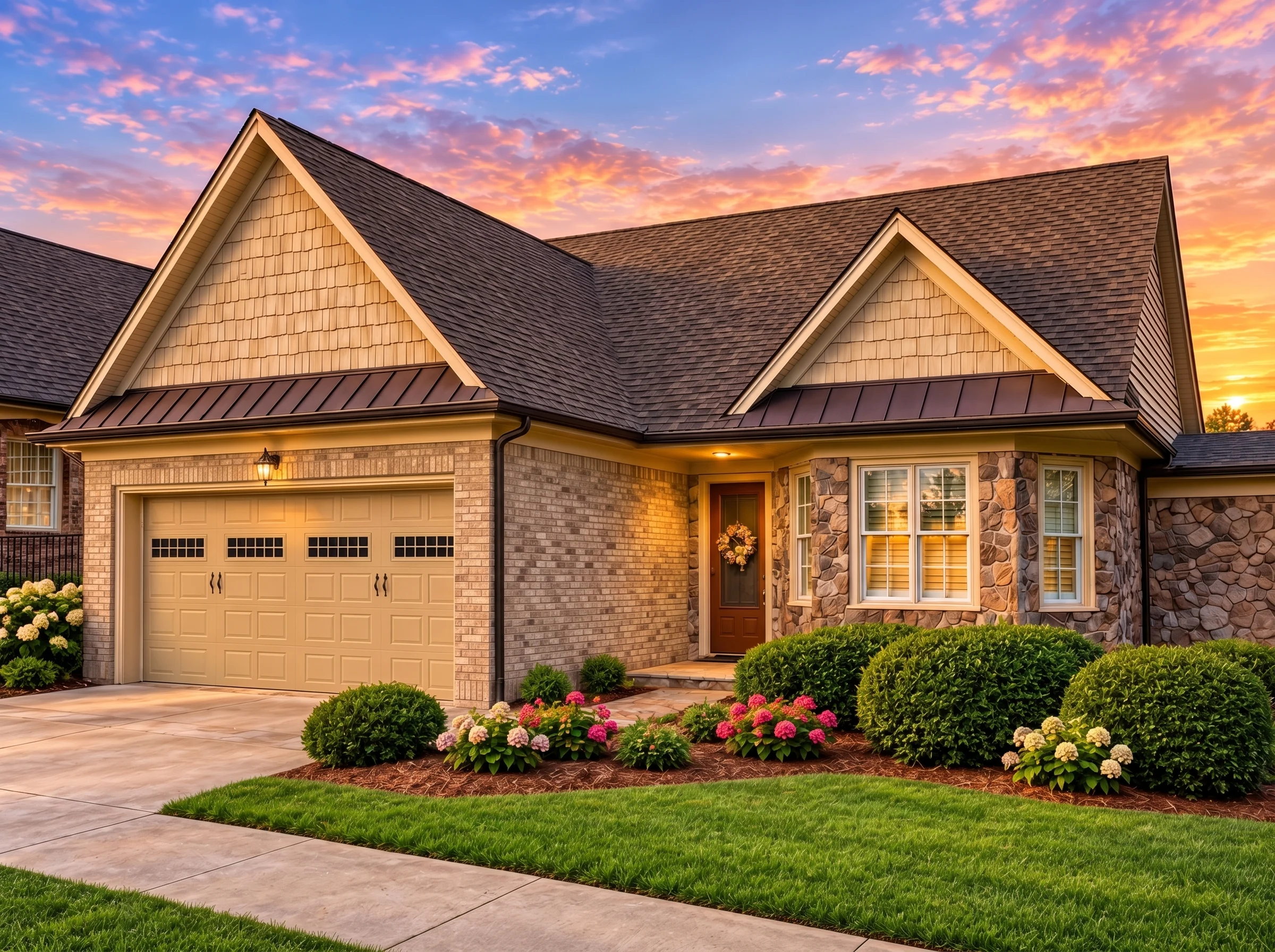Plan  13-1814 – Rose Run Chalet |  New American – 4-Bed, 3-Bath, 3,420 SF - Natural Brick, AI-generated exterior concept