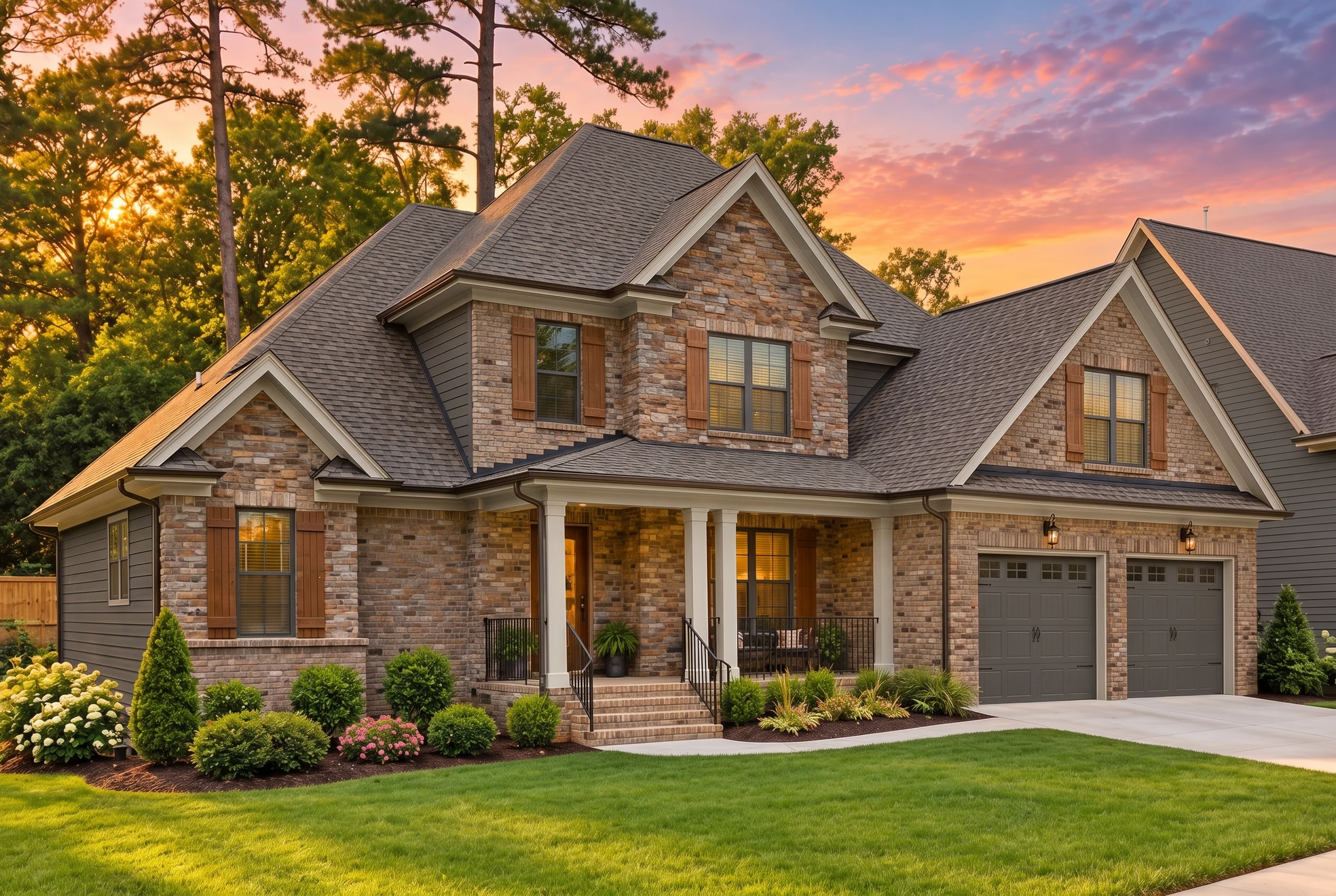 Plan  12-1007 – Chestnut Shores |  New American – 3-Bed, 3.5-Bath, 3,050 SF - Warm Charcoal, AI-generated exterior concept