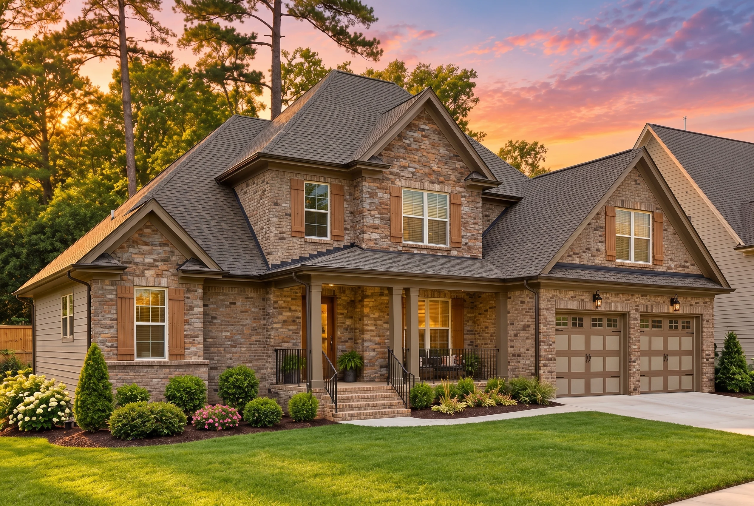 Plan  12-1007 – Chestnut Shores |  New American – 3-Bed, 3.5-Bath, 3,050 SF - Mushroom Taupe, AI-generated exterior concept