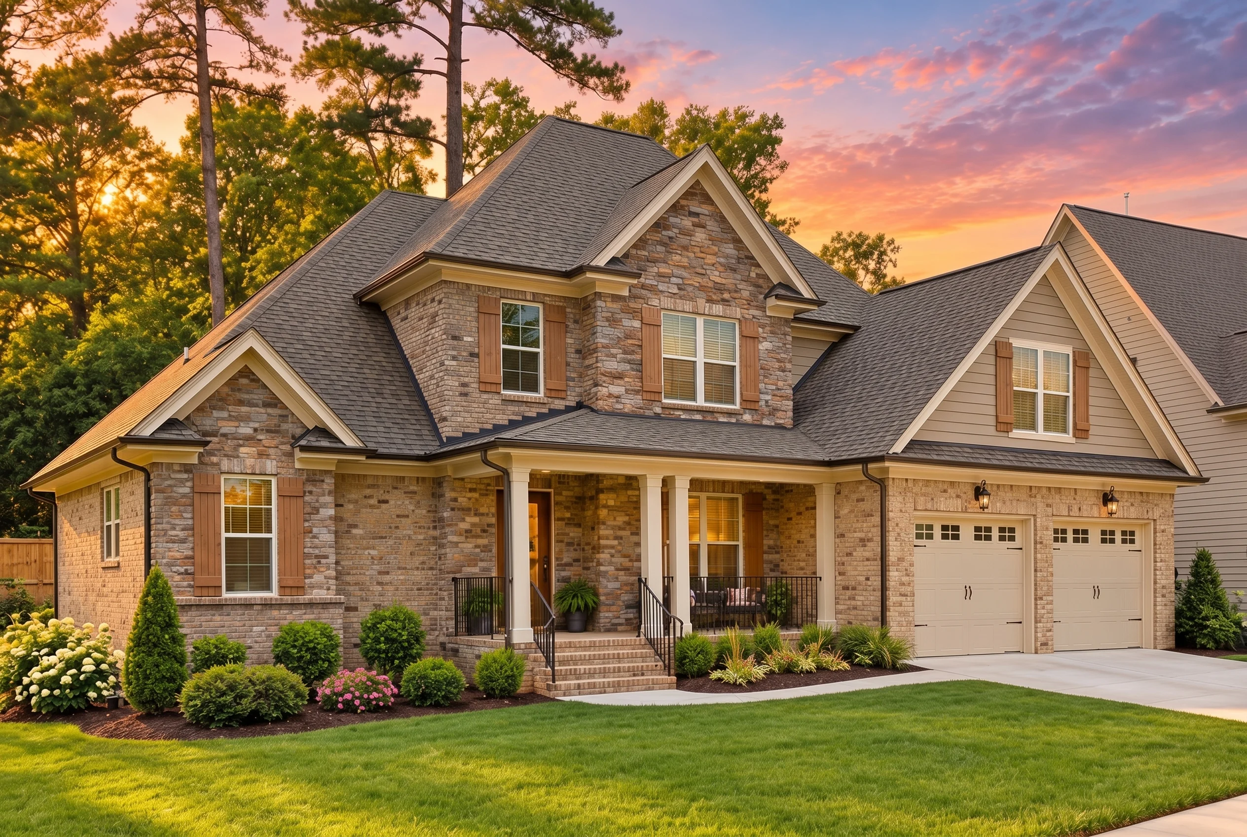 Plan  12-1007 – Chestnut Shores |  New American – 3-Bed, 3.5-Bath, 3,050 SF - Natural Brick, AI-generated exterior concept