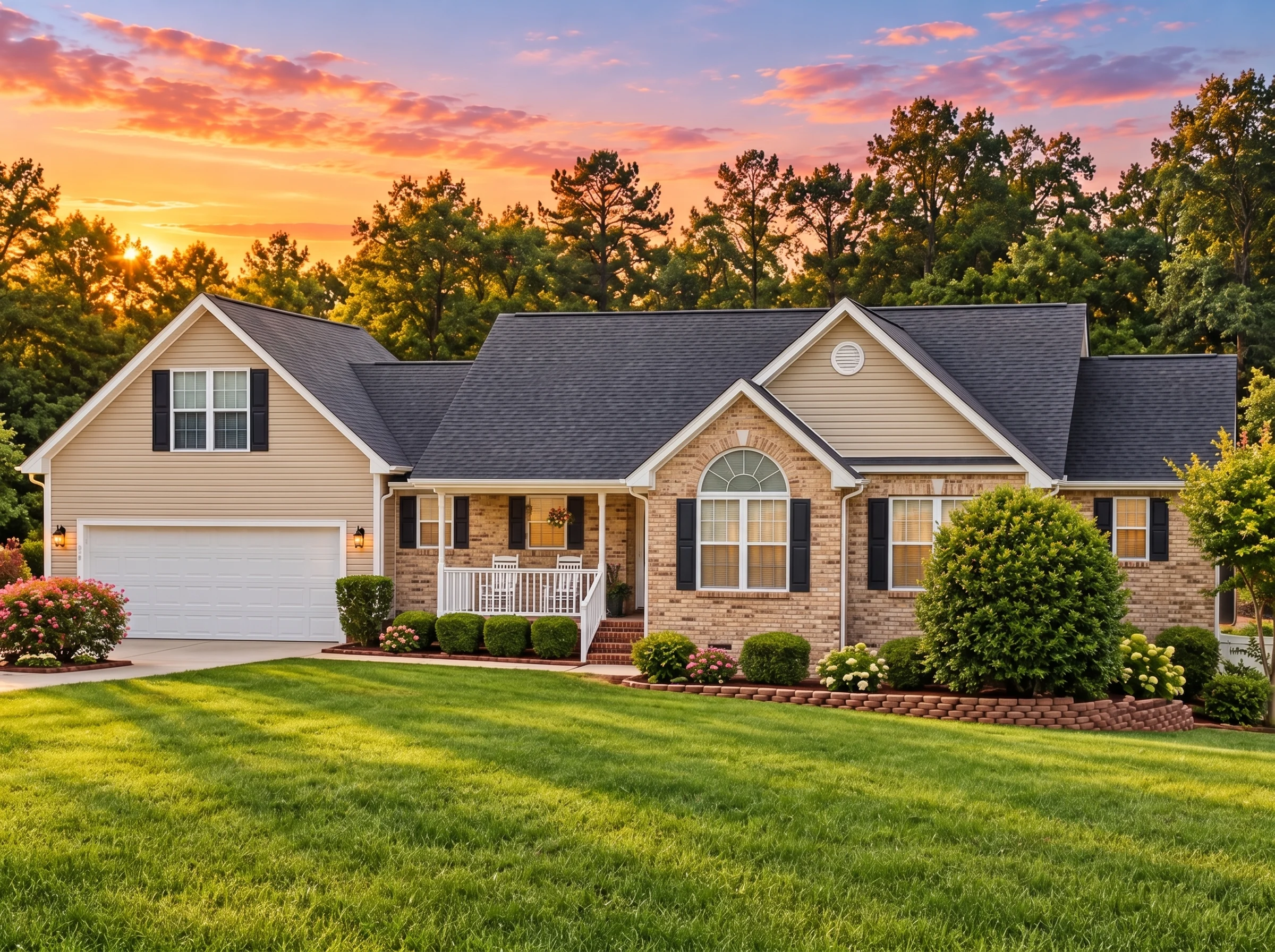 Plan  8-B1773 – The Lee House |  Modern Farmhouse – 3-Bed, 1.5-Bath, 1,424 SF - Natural Brick, AI-generated exterior concept