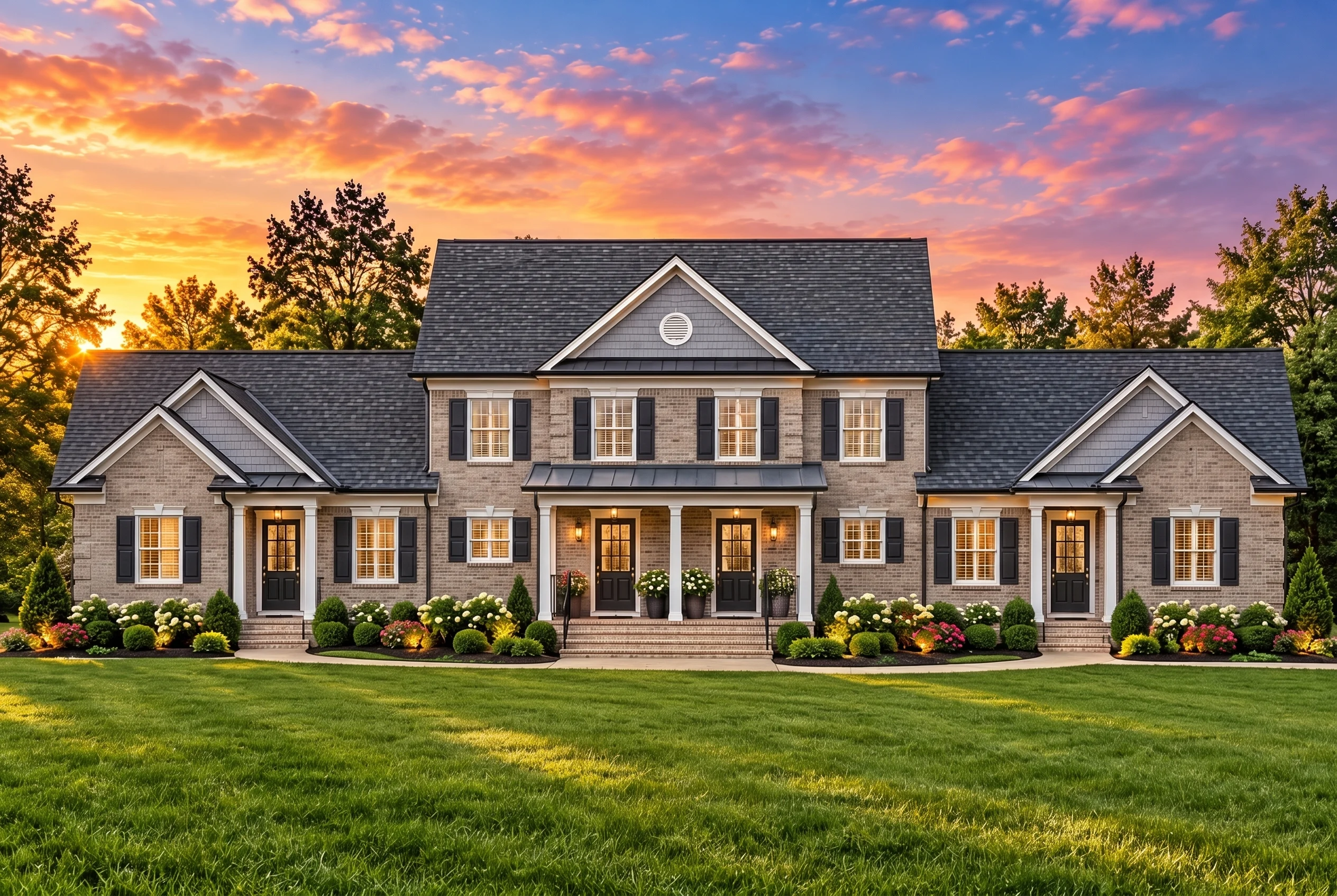 Plan  8-1333 – The Cox Cottage |  MULTI-FAMILY-Colonial Multi-Family – 2-Bed, 1.5-Bath, 3,386 SF - Natural Brick, AI-generated exterior concept