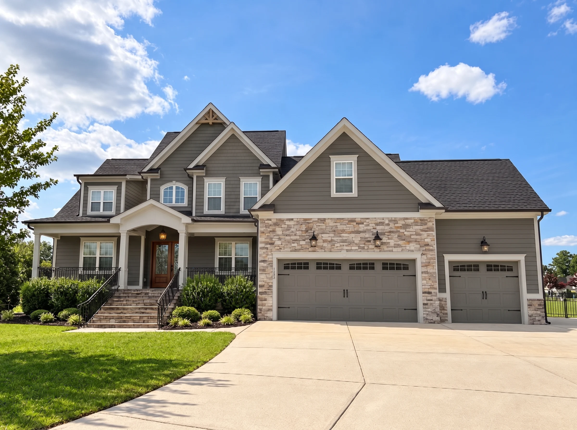 Plan  18-1473 – The Hayes Manor |  New American – 4-Bed, 4-Bath, 4,340 SF - Warm Charcoal, AI-generated exterior concept